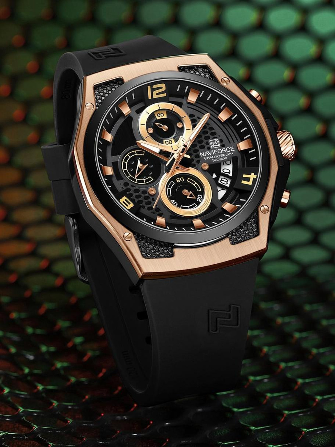 Image of NAVIFORCE Full Black Dial and Stainless Steel Strap Analog Watch - For Men NF9206 Stylish Date Display