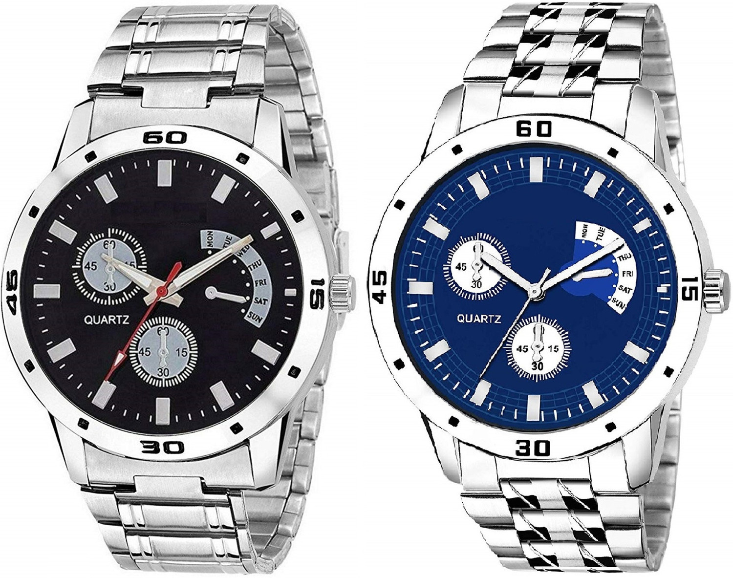 Image of AXE Style DayDate /Brand Stainless Steel Chain Wrist /Hands Company 2 Watch For Mens & Boys Analog Watch - For Men PRESENTS C035 FASHIONABLE BOLD BLUE DAY & DATE 2 WATCH COMBO