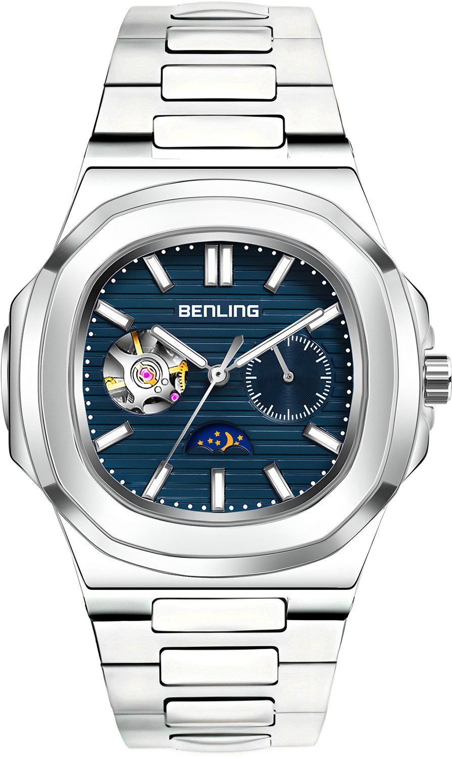 Image of Benling Regalia Series Automatic Watch for Men Analog Watch - For Men - Open Heart Dial with Moonphase | Stainless Steel Chain
