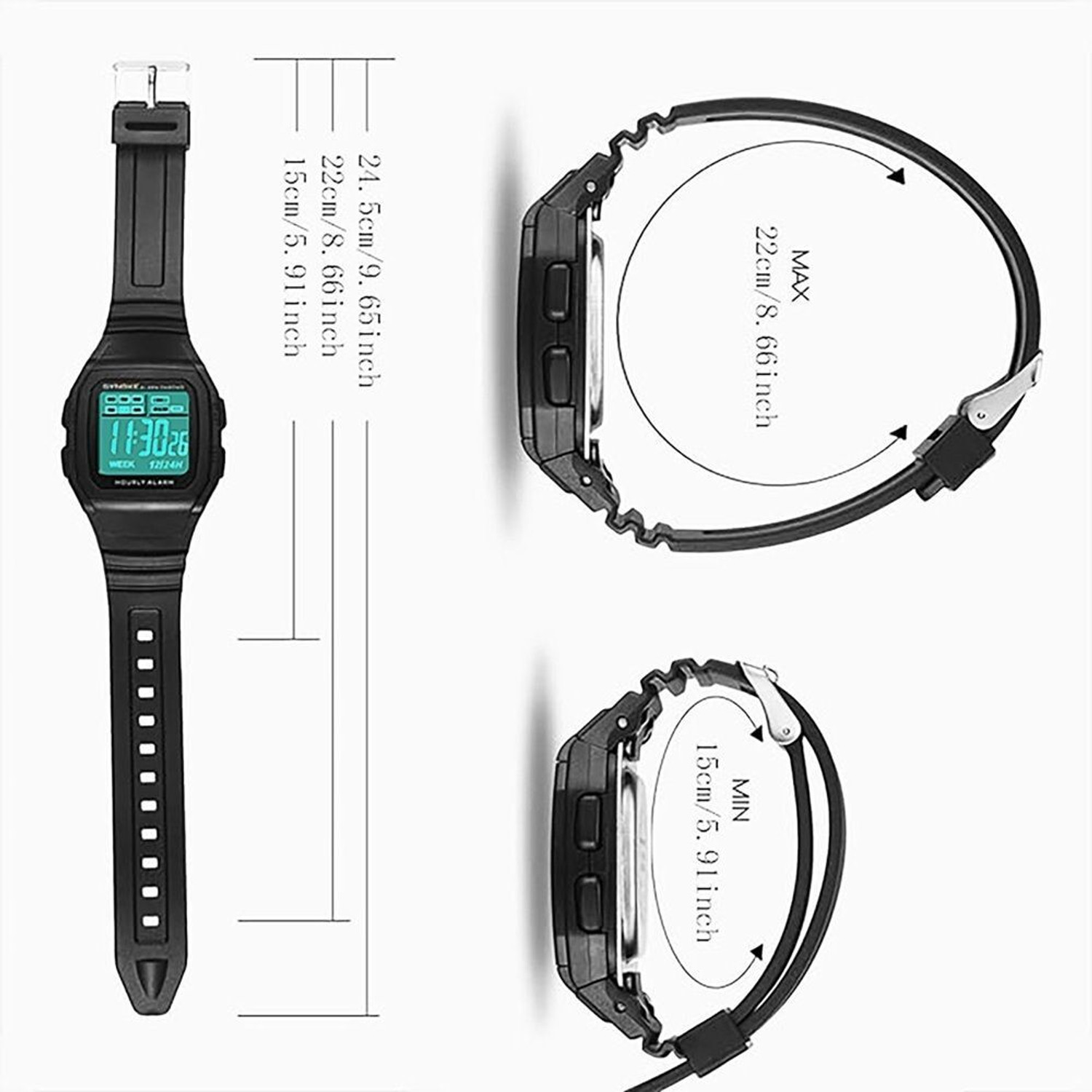 Image of Likezora Classic Black Digital Sports Watch with Alarm, Day-Date Display & 12 /24H Boys Digital Watch - For Boys & Girls SPRT-DIGI-1130-BLK