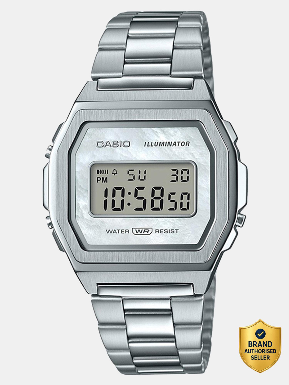 CASIO A1000D-7EF Vintage White Dial Silver Stainless Steel Band Digital Watch - For Men & Women