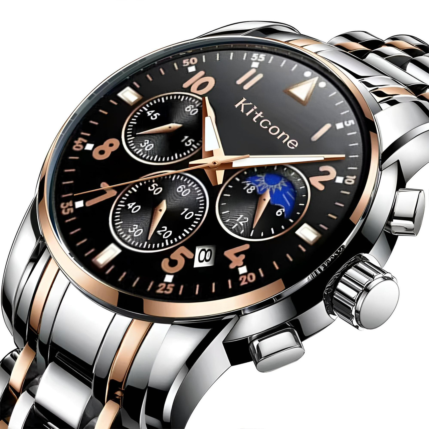 Image of Kitcone Analog mens watches watches for men - NIJ26 Analog Watch - For Men MENS WATCHES WATCHES FOR MENS LATEST STYLISH GOLDEN METAL DIAMOND STUDDED- NI26