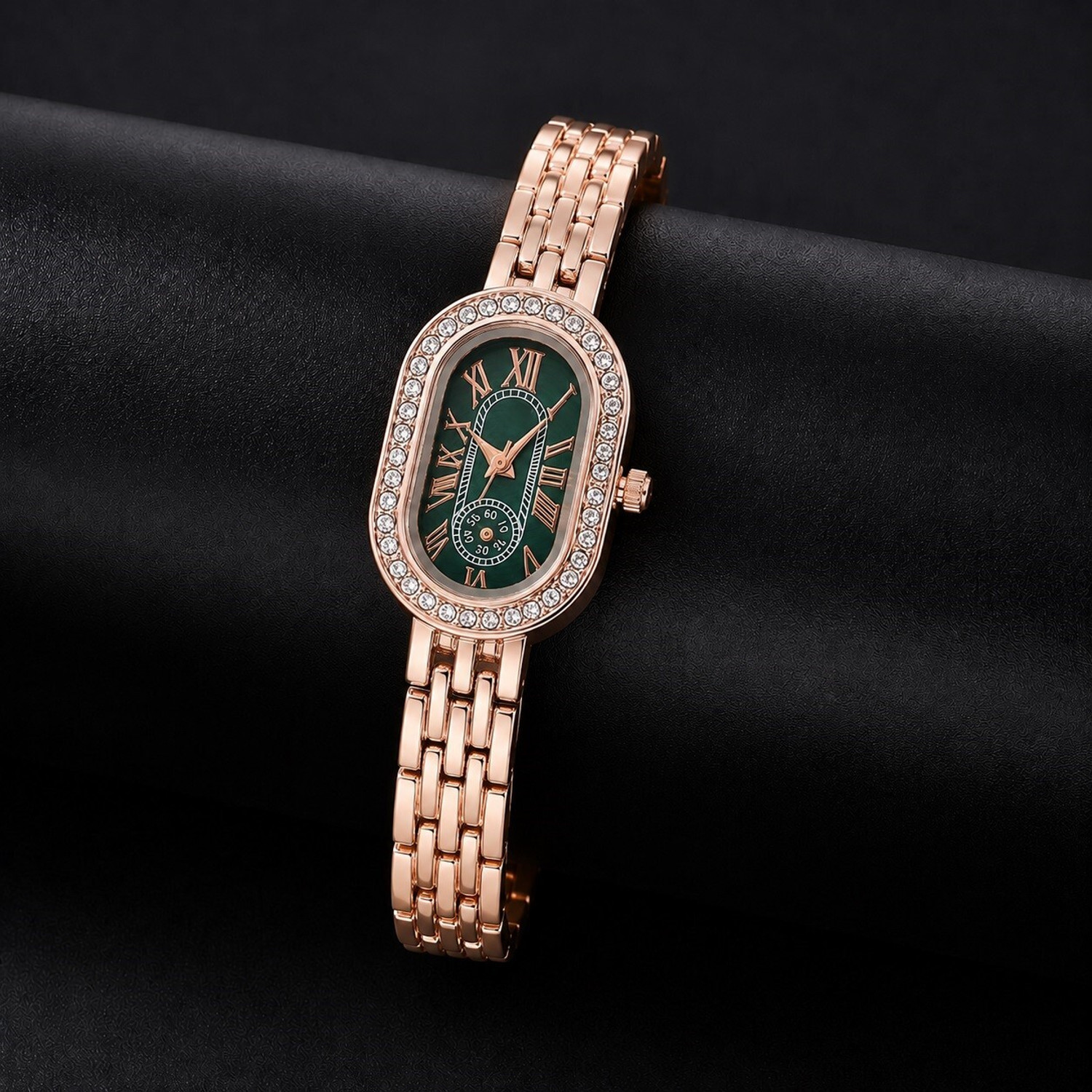 Image of KILLER Capsul Shape Rose gold watch03 Analog Watch - For Women Women Copper Analogue Watch with Emerald Green Oval Dial