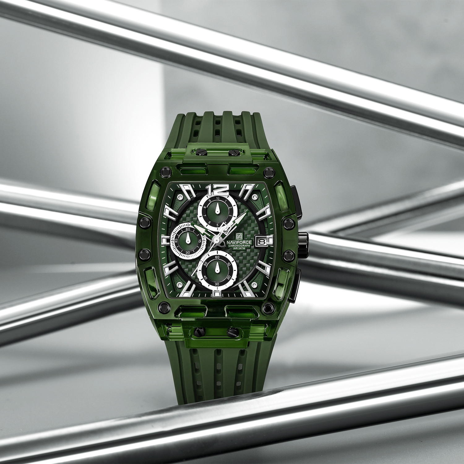 Image of Kenneth Cole Reaction Men's Green Chronograph Watch | Green Tonneau Dial Analog Watch - For Men KRWGO0071204