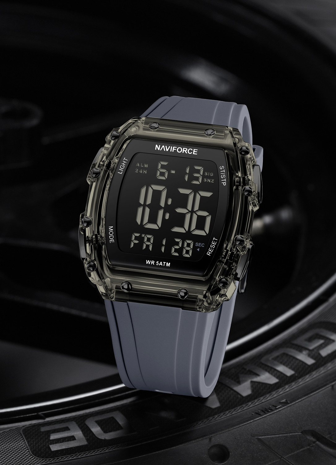 Image of NAVIFORCE Transparent Barel Shaped Sports LCD Digital Date Silicone Strap Digital Watch - For Men NF6107 Digital Display
