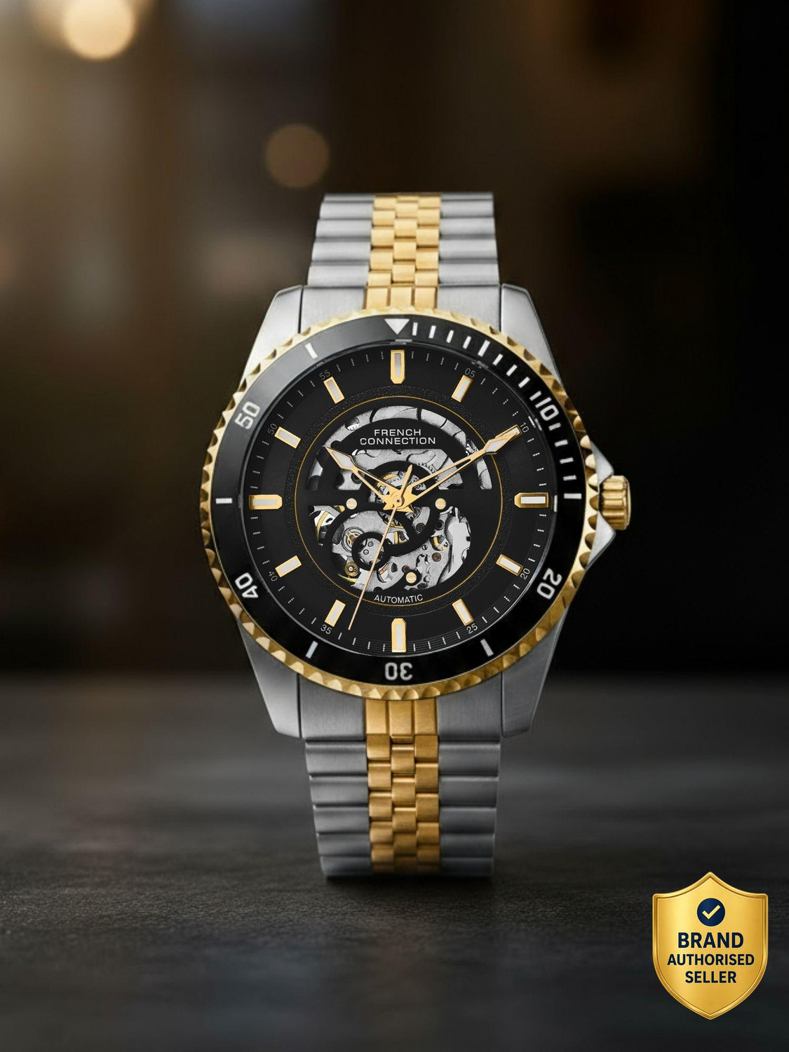 French Connection AETHER DRIVE Black Sunray Round Dial | Men's Go...more - Image 1