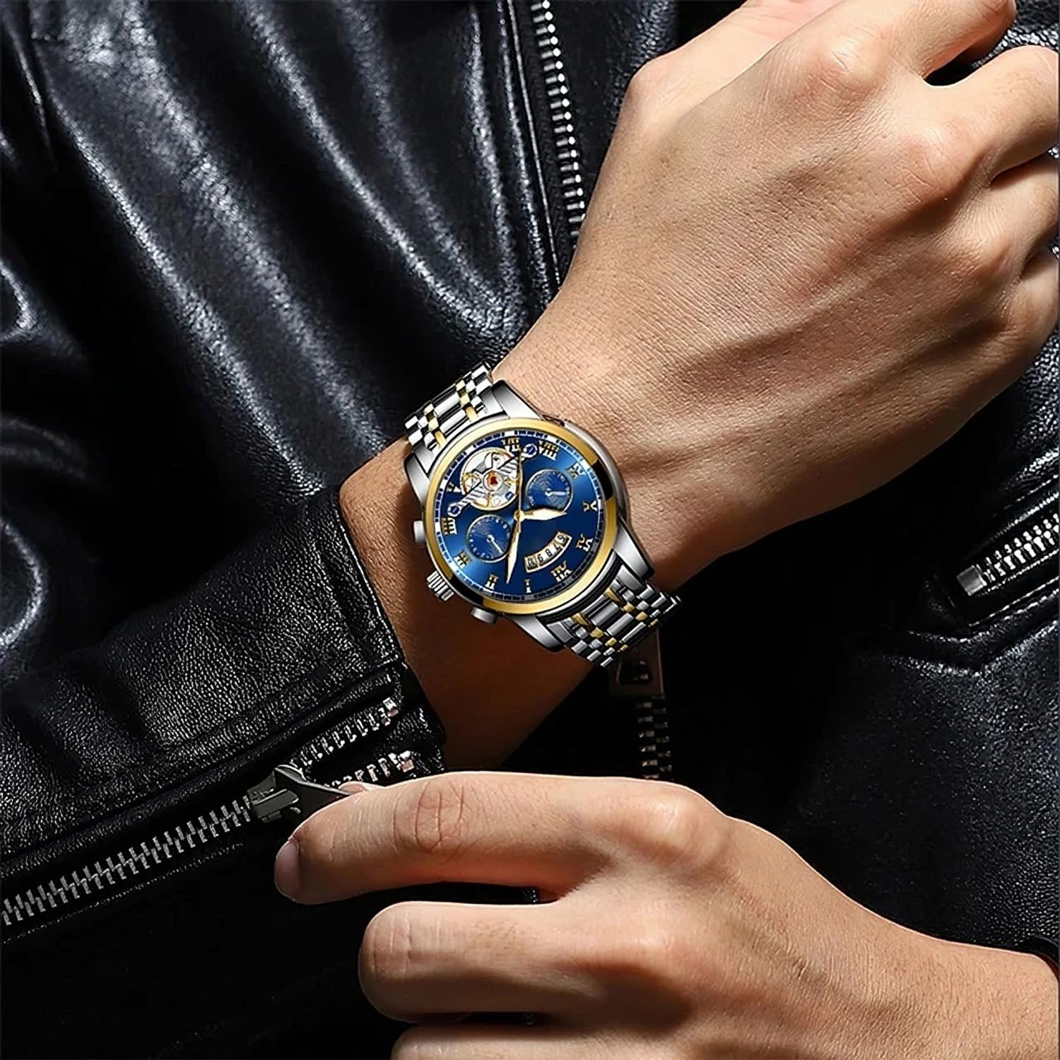 Image of Kitcone Analog mens watches watches for men - NIJ26 Analog Watch - For Men MENS WATCHES WATCHES FOR MENS LATEST STYLISH GOLDEN METAL DIAMOND STUDDED- NI26