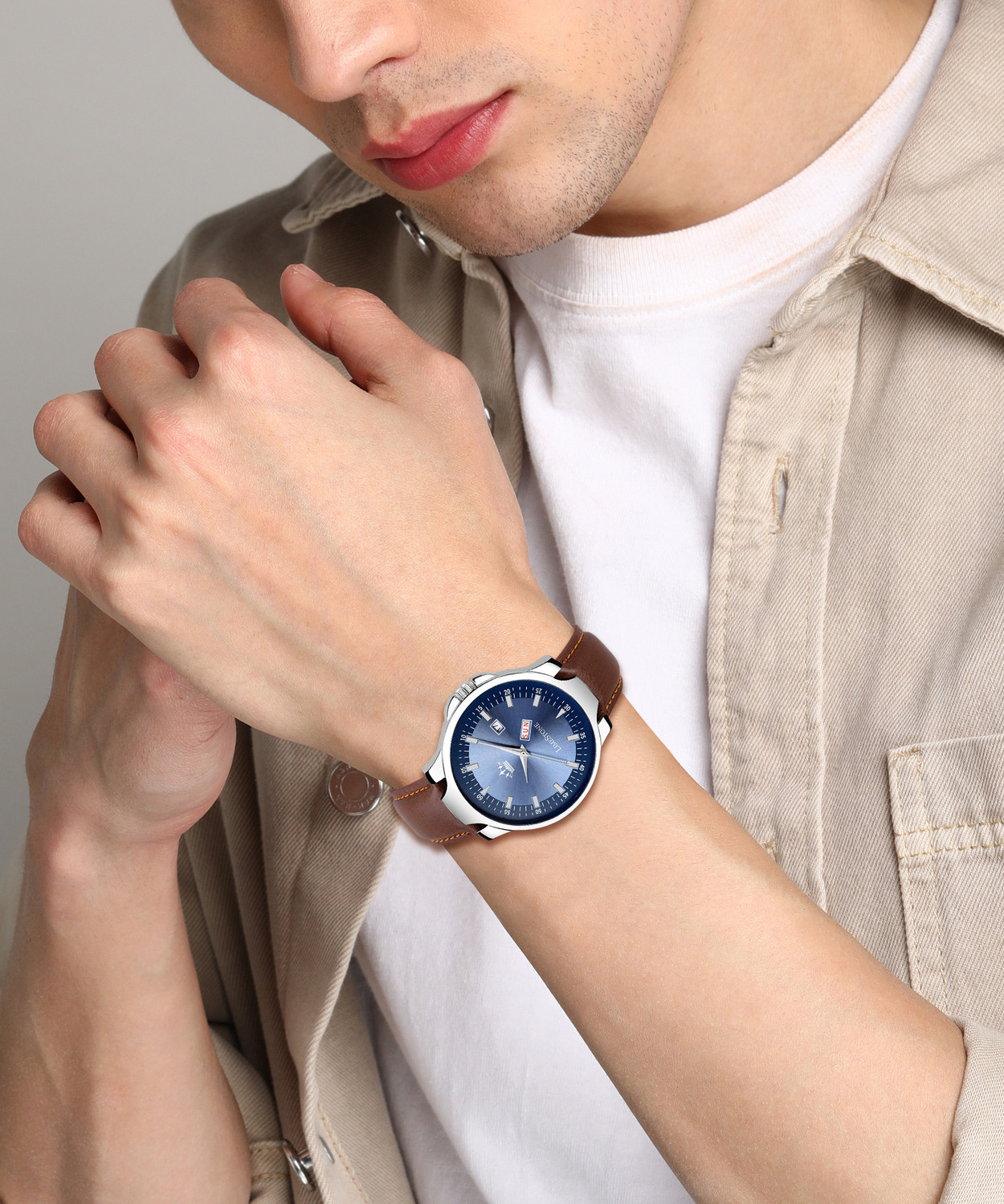 Image of LIMESTONE Day-Date Functioning Blue-Tan Quartz Analog Watch - For Men LS2777