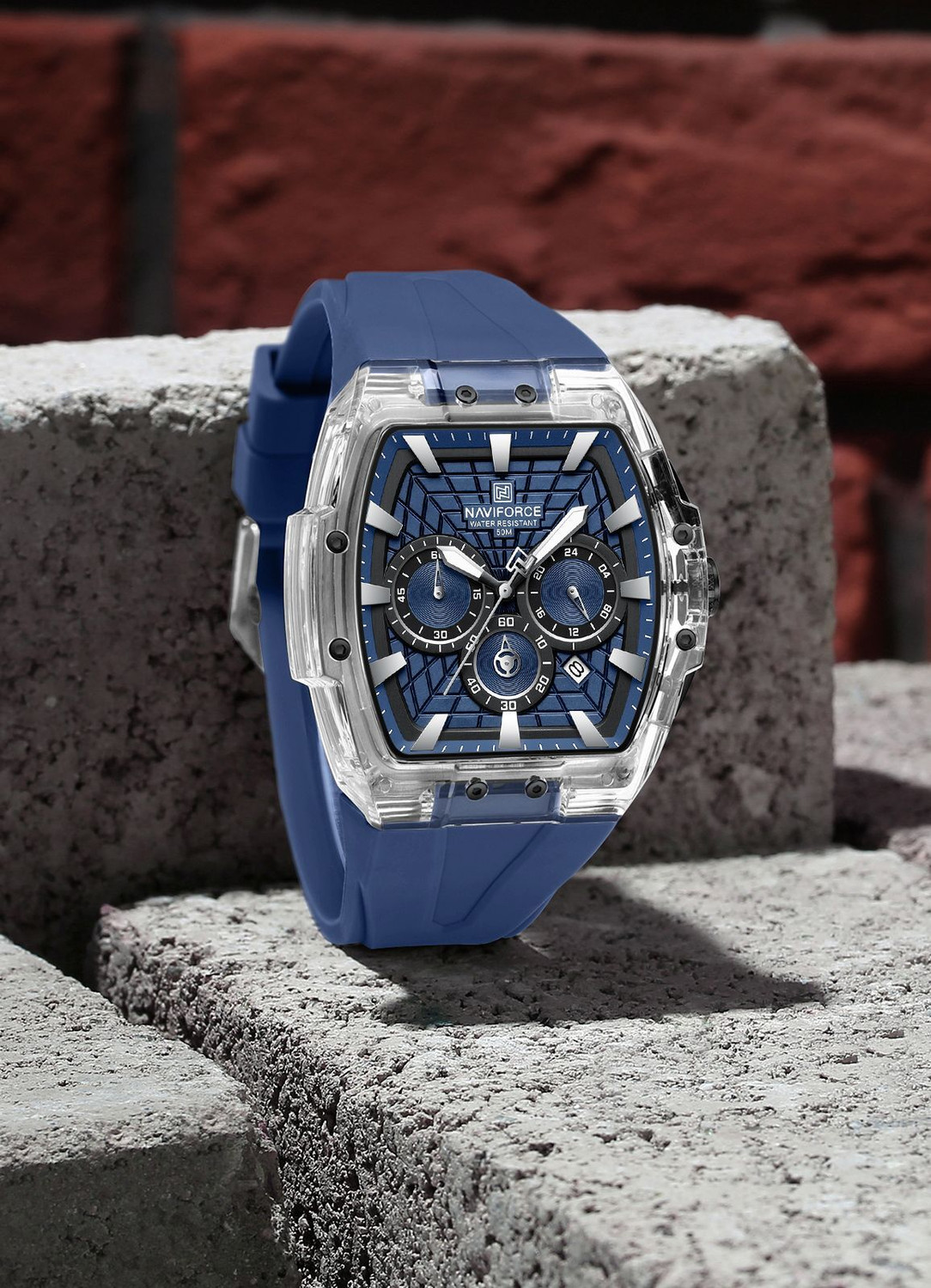 Image of NAVIFORCE Monochromatic Black Multifunctional silicone strap sports Digital Watch - For Men 9241T Sporty Aesthetic