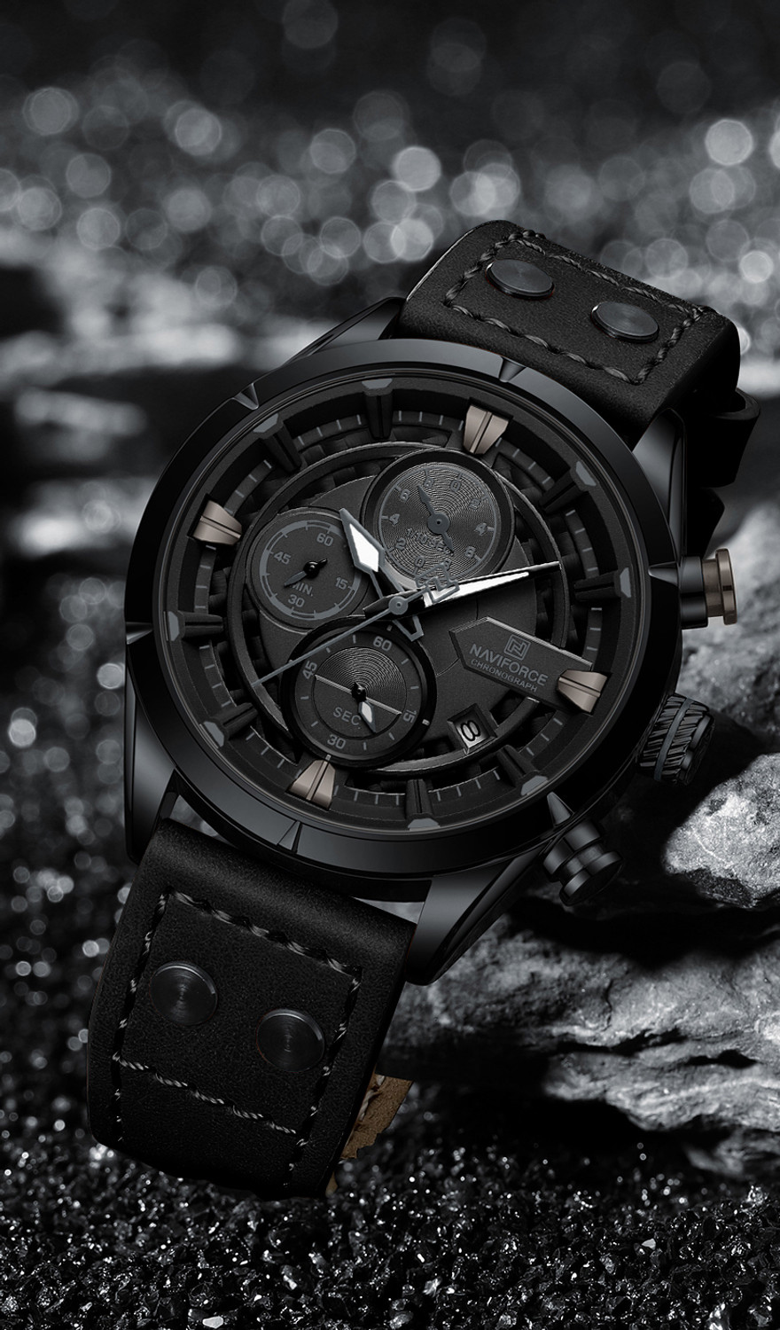 Image of NAVIFORCE Dominant Black with white Chronograph dial with Silicone strap Analog Watch - For Men 7123 Bold Sporty