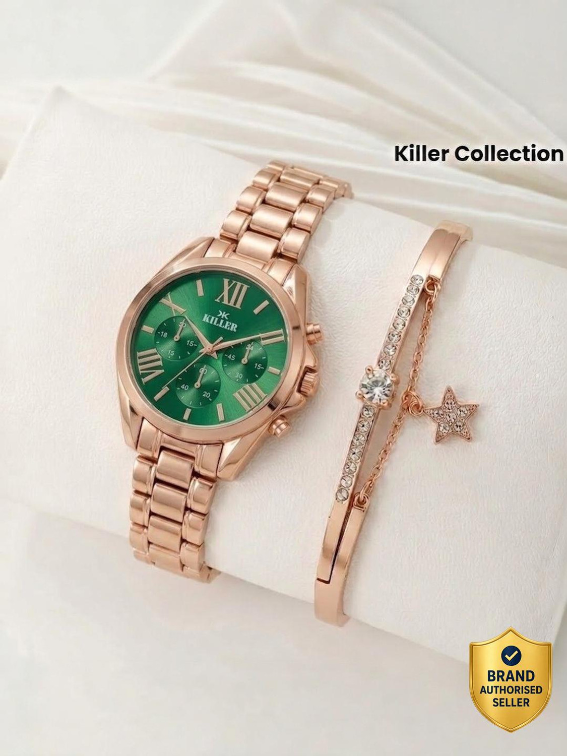 Image of KILLER Capsul Shape Rose gold watch03 Analog Watch - For Women Women Copper Analogue Watch with Emerald Green Oval Dial