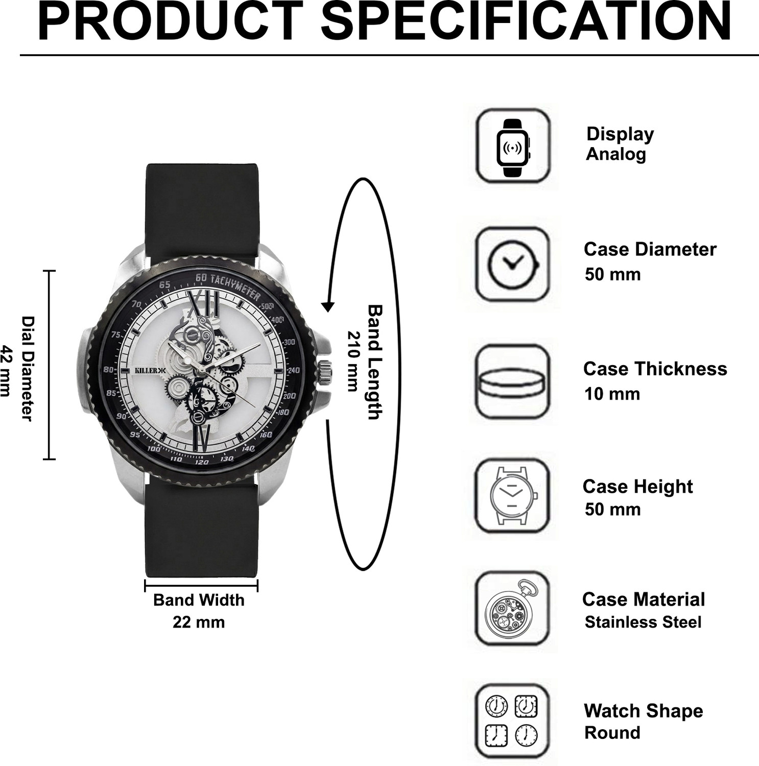 Image of KILLER Analog Watch - For Men | with Designer Skeleton Dial Silicone Strap | Stylish Casual Wear Wrist Watch