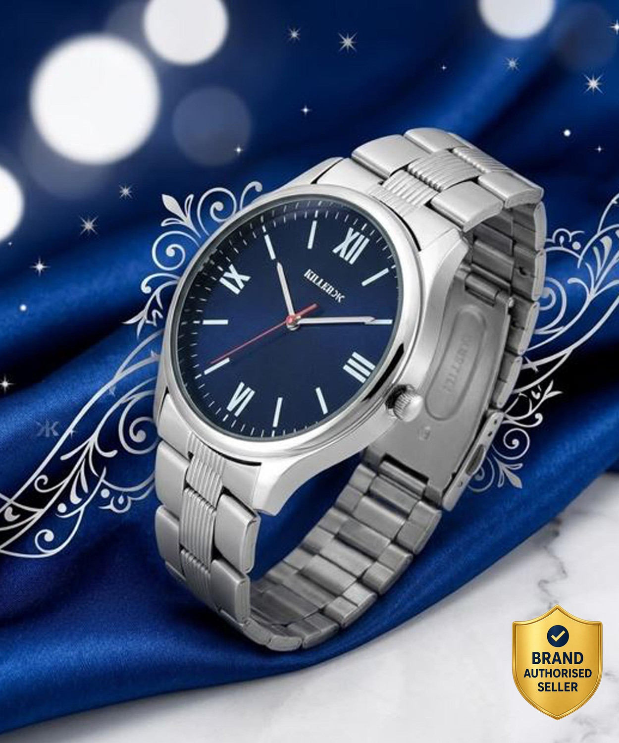 Image of KILLER UNISEX Date Function Working Free Size Adjutable Chain Lock Premium Quality Analog Watch - For Men KILLR-931-BLUE-SILVER