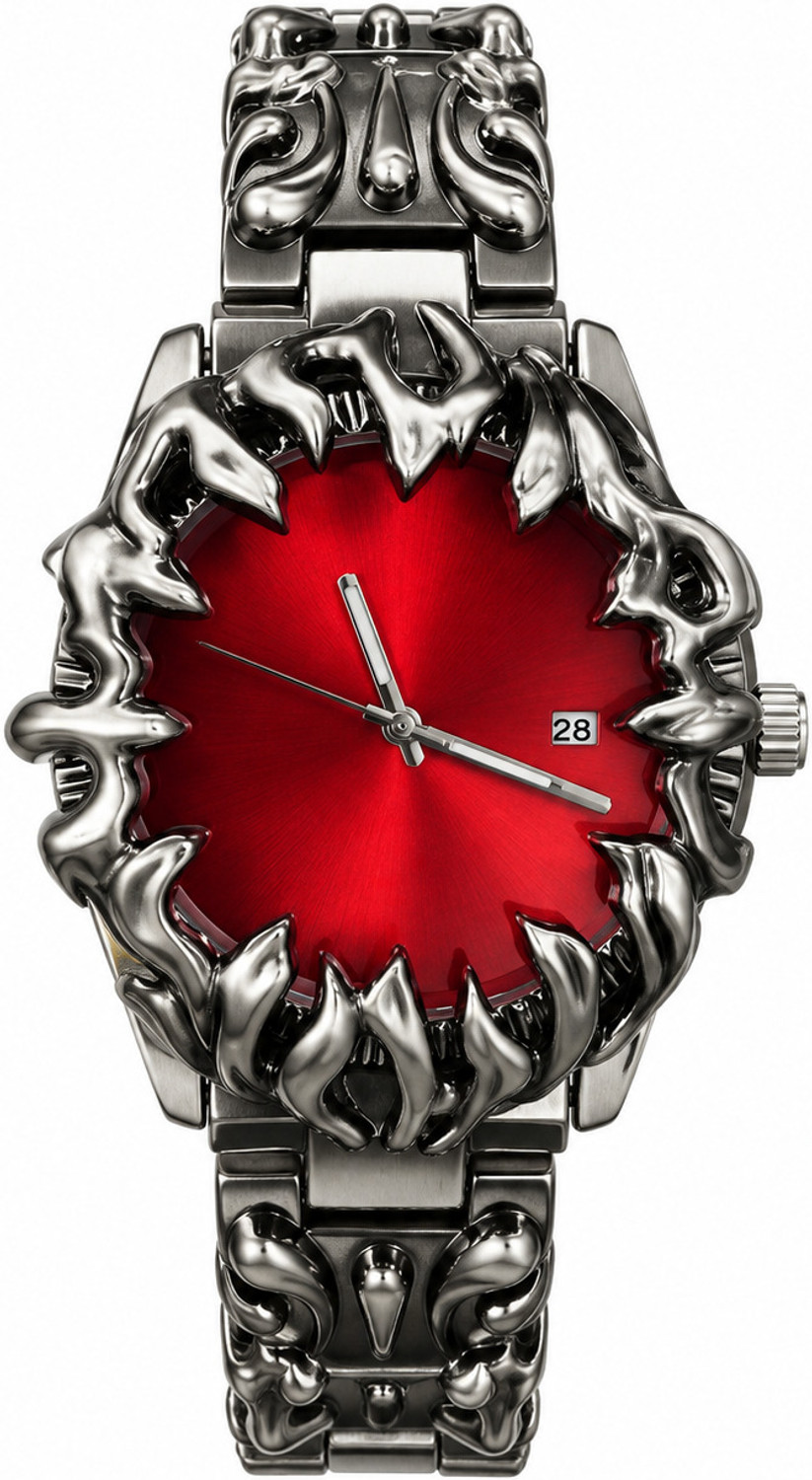 CRONEN Phantom Claw Men's Analog Watch Red Dial Silver Bracelet - Image 1