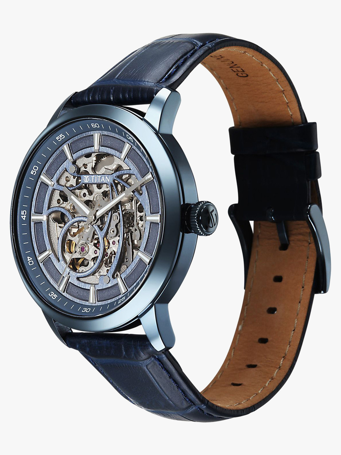 Image of Titan Phoenix Automatic Blue Dial Blue Leather Strap Analog Watch - For Men 90223QL01
