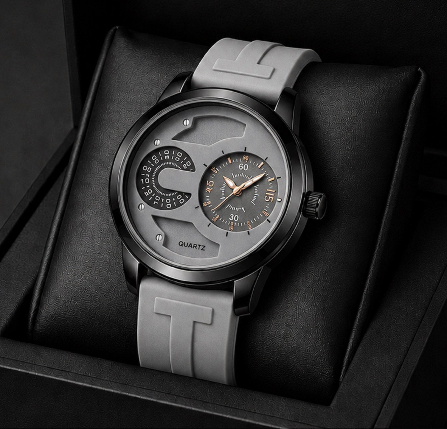 Image of MAAN INTERNATIONAL Noir Motion Stylish Designer Premium Dual Dial With Silicone Strap Analog Watch - For Men NM-GREY-005