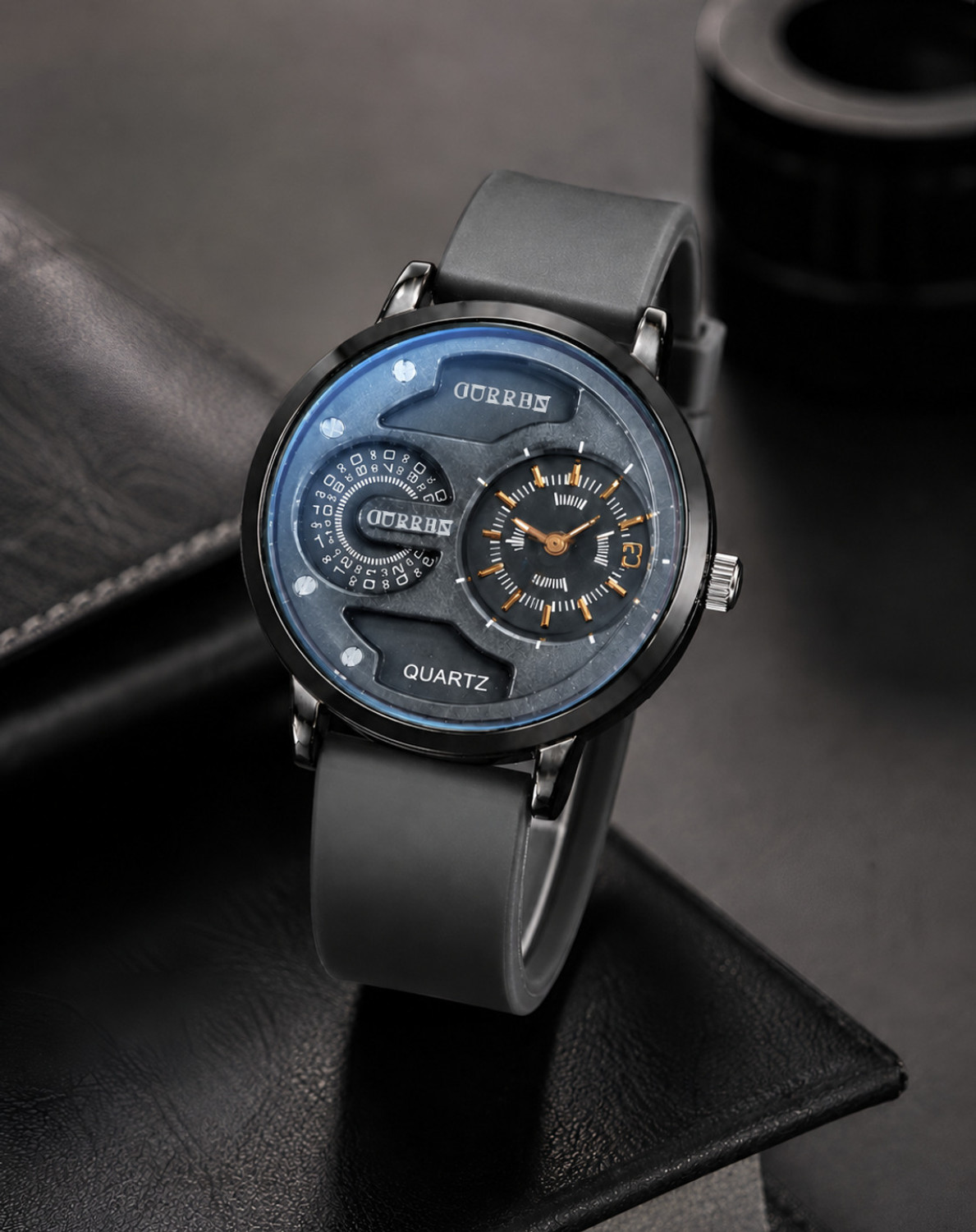 Image of MAAN INTERNATIONAL Noir Motion Stylish Designer Premium Dual Dial With Silicone Strap Analog Watch - For Men NM-GREY-005