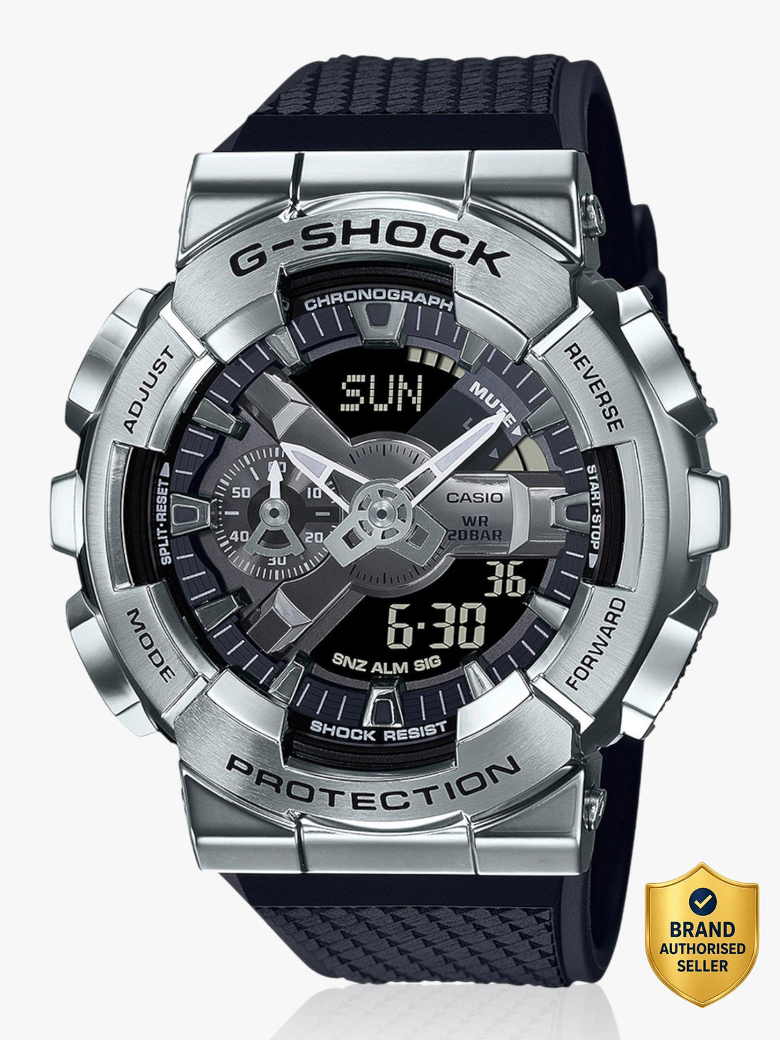CASIO GM-110-1ADR G-SHOCK Silver Dial Black Resin Strap Analog-Digital Watch - For Men