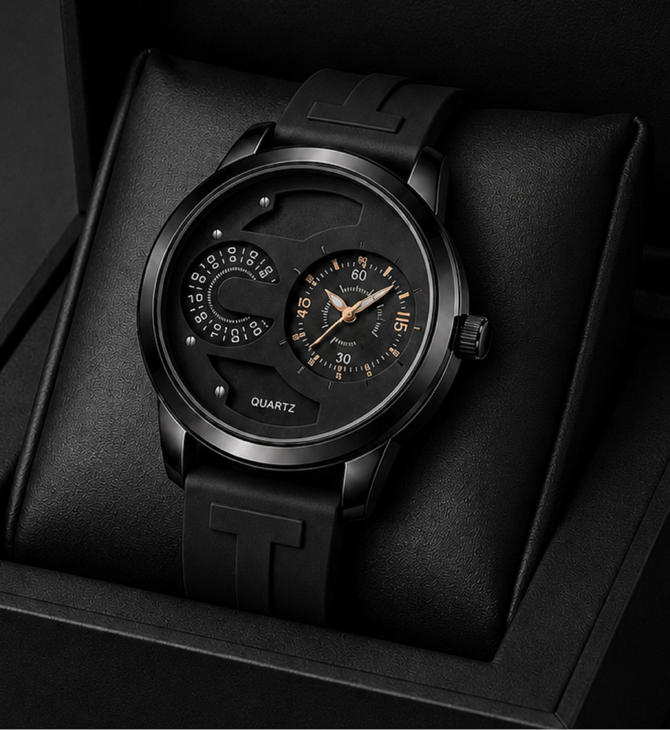 Image of MAAN INTERNATIONAL Noir Motion Stylish Designer Premium Dual Dial With Silicone Strap Analog Watch - For Men NM-GREY-005