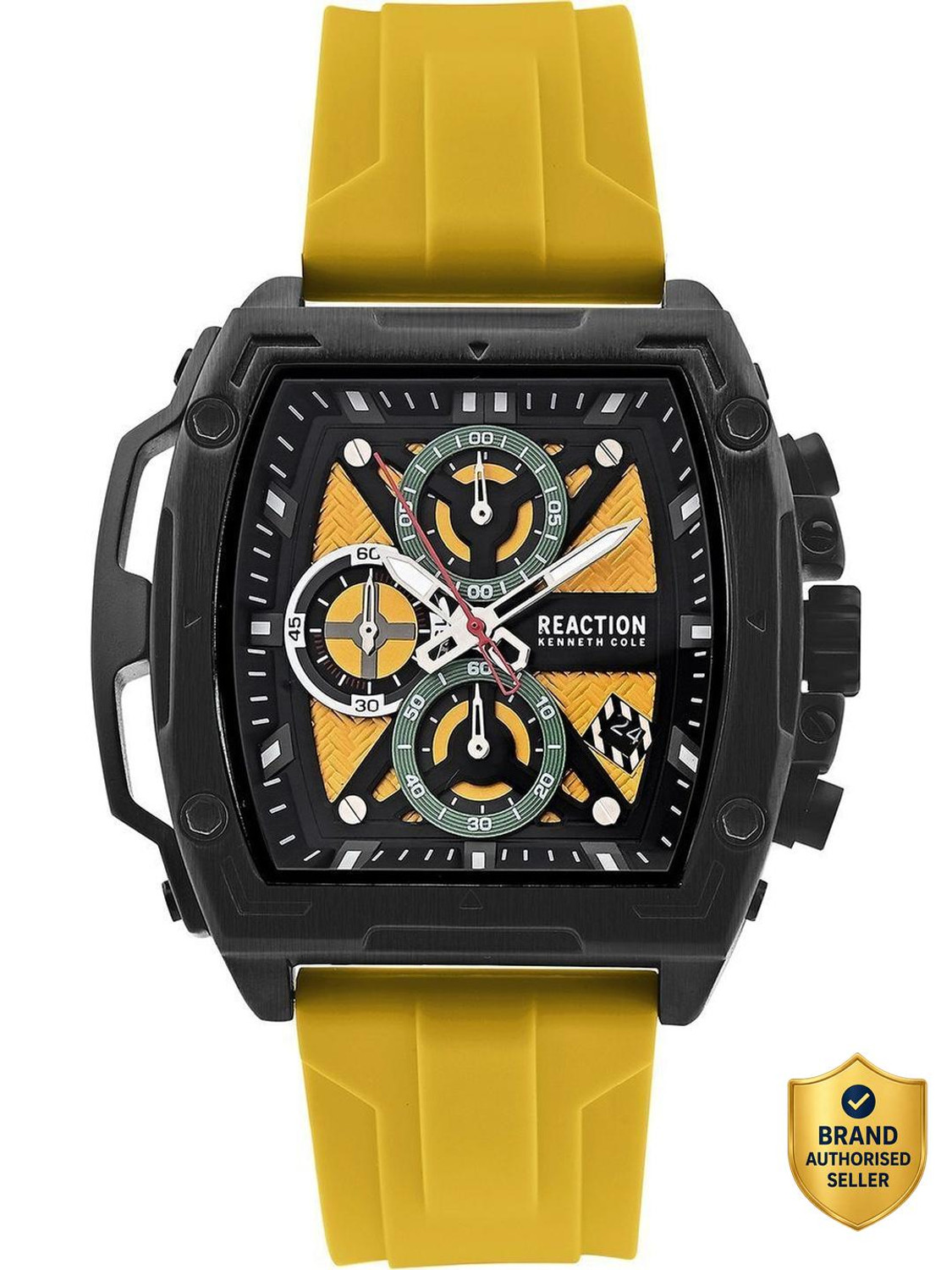 Image of Kenneth Cole Reaction Men's Chronograph Yellow Watch | Yellow Tonneau Dial Analog Watch - For Men KRWGO0071203