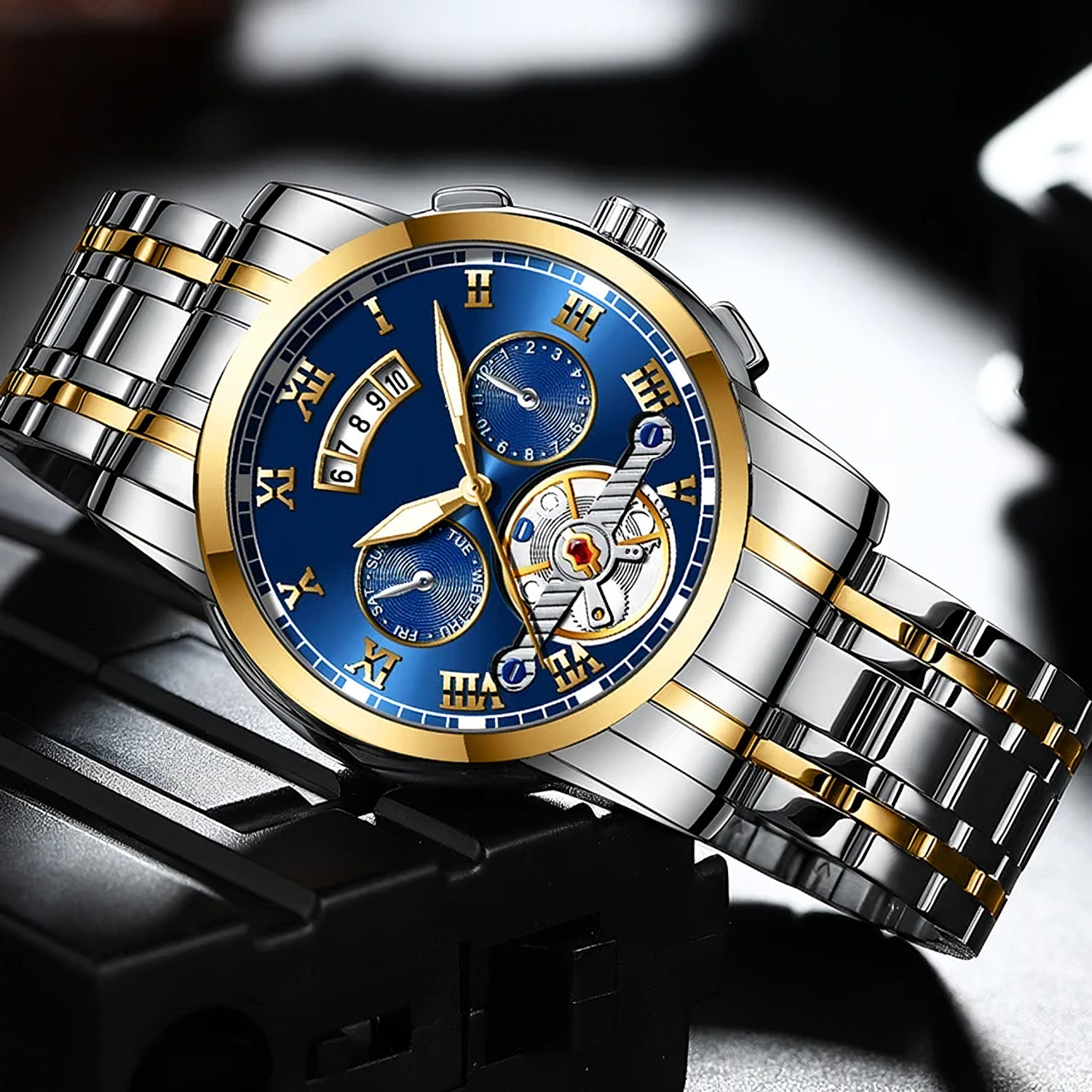 Image of Kitcone Analog mens watches watches for men - NIJ26 Analog Watch - For Men MENS WATCHES WATCHES FOR MENS LATEST STYLISH GOLDEN METAL DIAMOND STUDDED- NI26