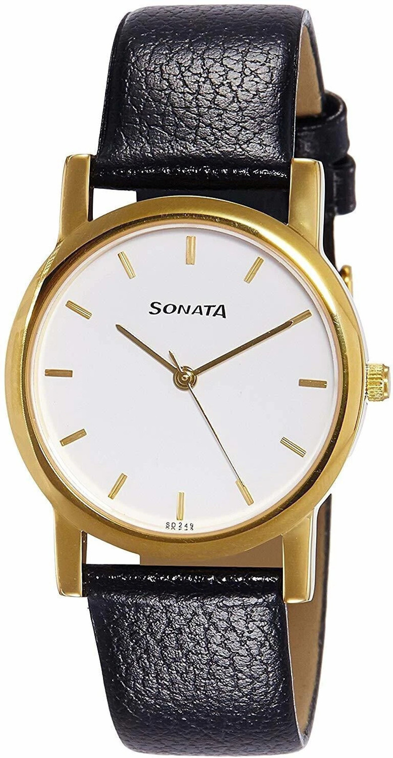 SONATA Sonata Quartz White Dial Black Leather Strap Analog Watch - For Men - Image 1
