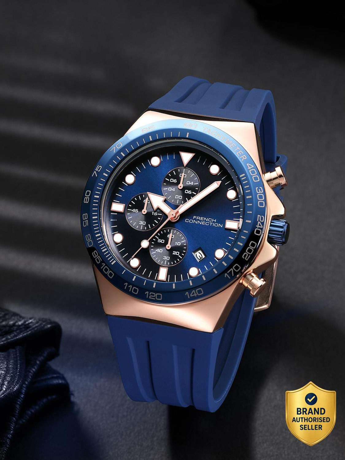 French Connection Blue Sunray Round Dial | Blue Silicone Chronograph Watch for Men Analog Watch - For Men