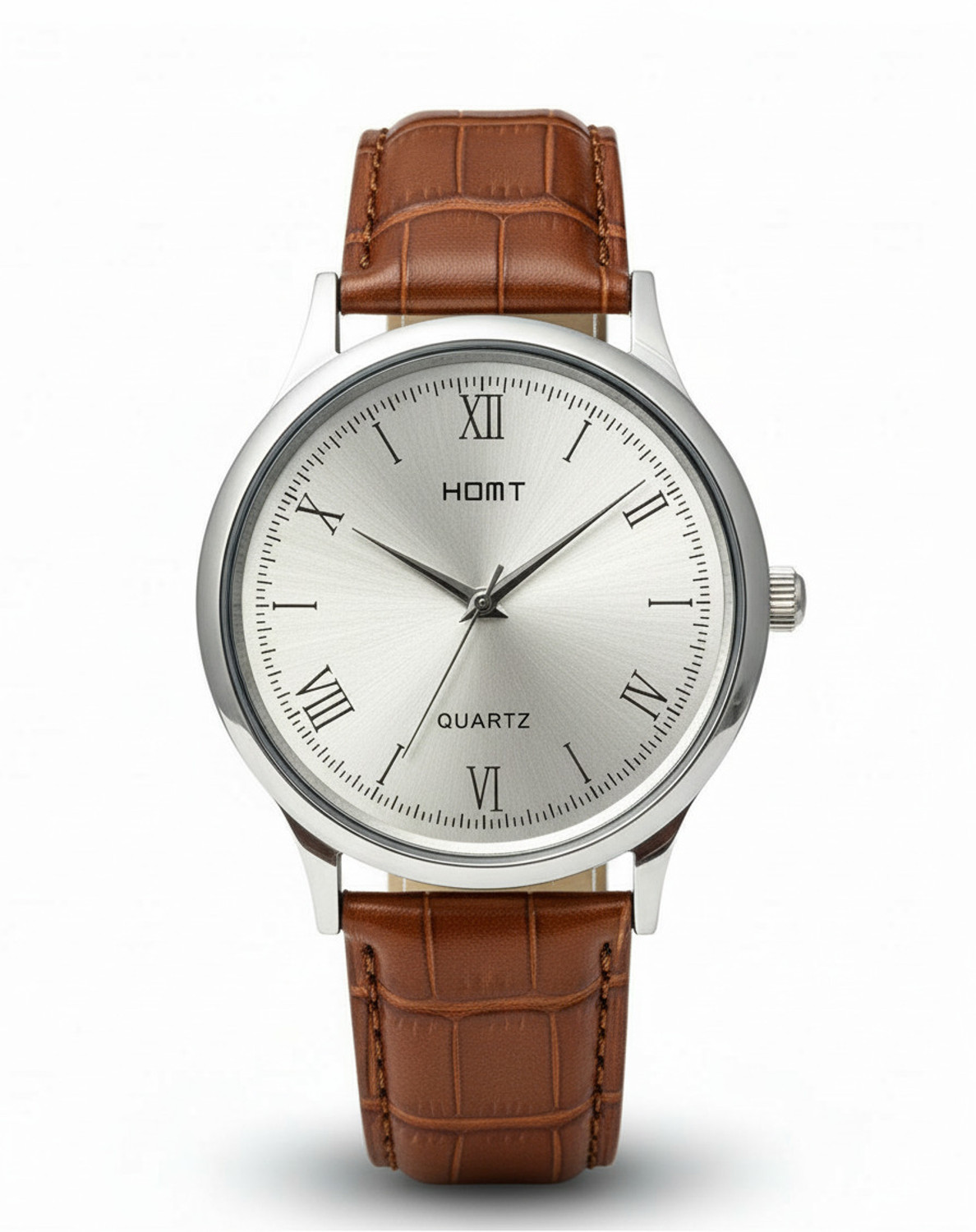Image of homt Silver Round 38mm Brown Belt Quartz Analog Watch - For Men T0043YL01 - 38mm #JustHere