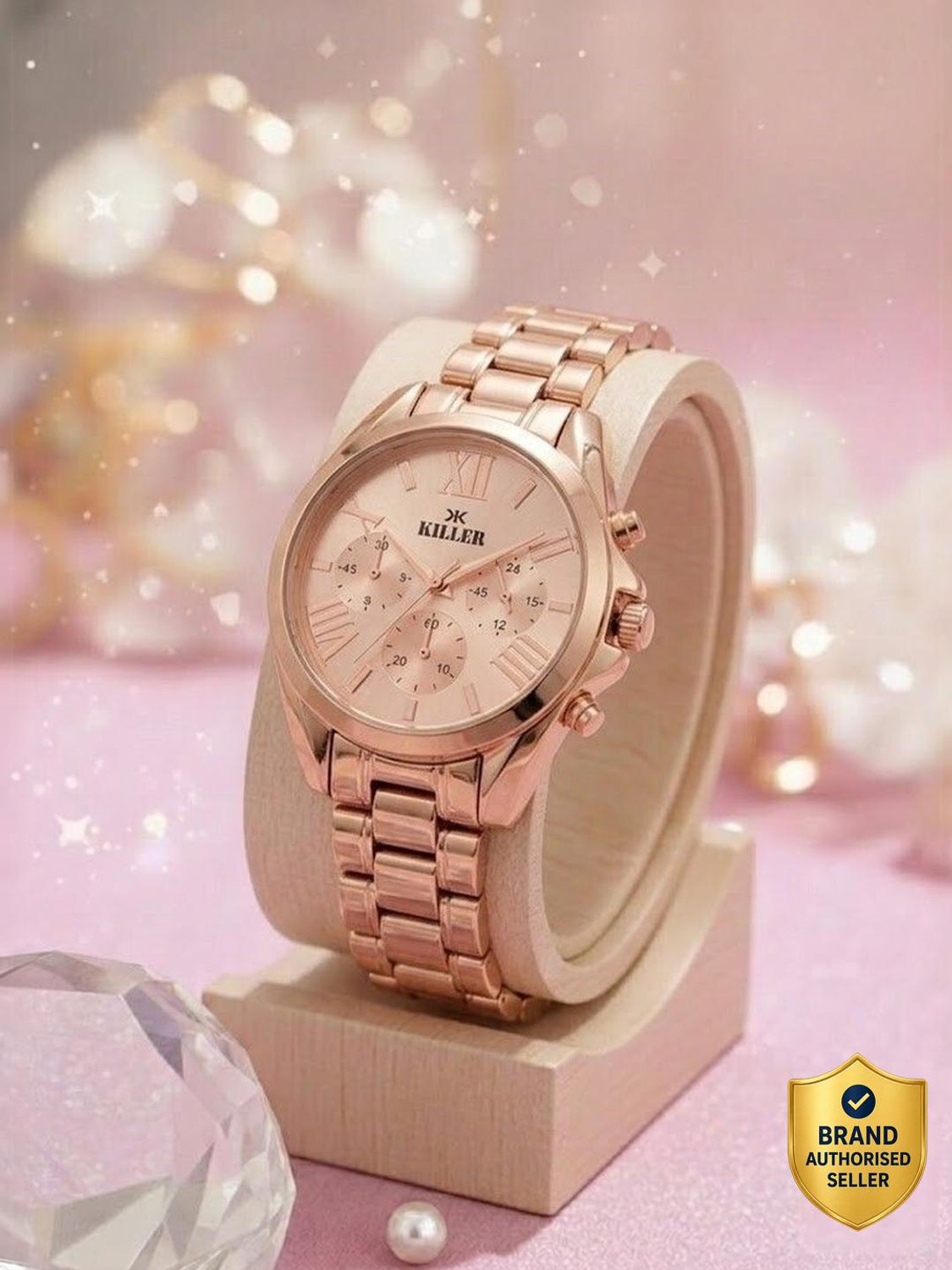 Image of KILLER Capsul Shape Rose gold watch03 Analog Watch - For Women Women Copper Analogue Watch with Emerald Green Oval Dial