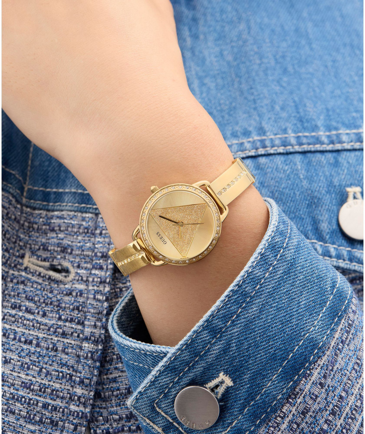 Image of GUESS Tri Bellini Champagne Round Dial Analog Watch - For Women GW0914L2