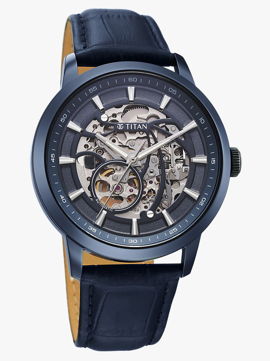 Image of Titan Phoenix Automatic Blue Dial Blue Leather Strap Analog Watch - For Men 90223QL01