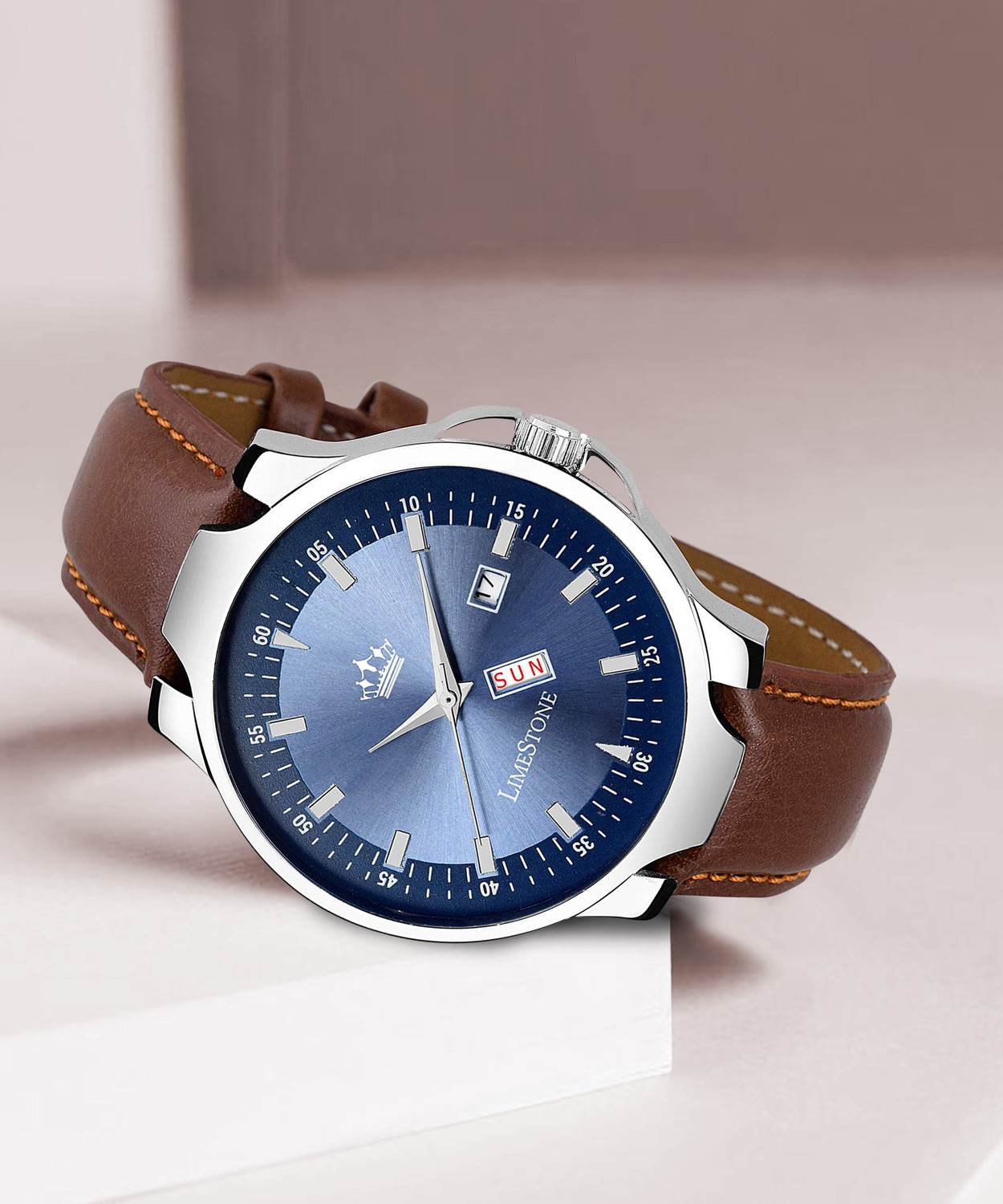 Image of LIMESTONE Day-Date Functioning Blue-Tan Quartz Analog Watch - For Men LS2777