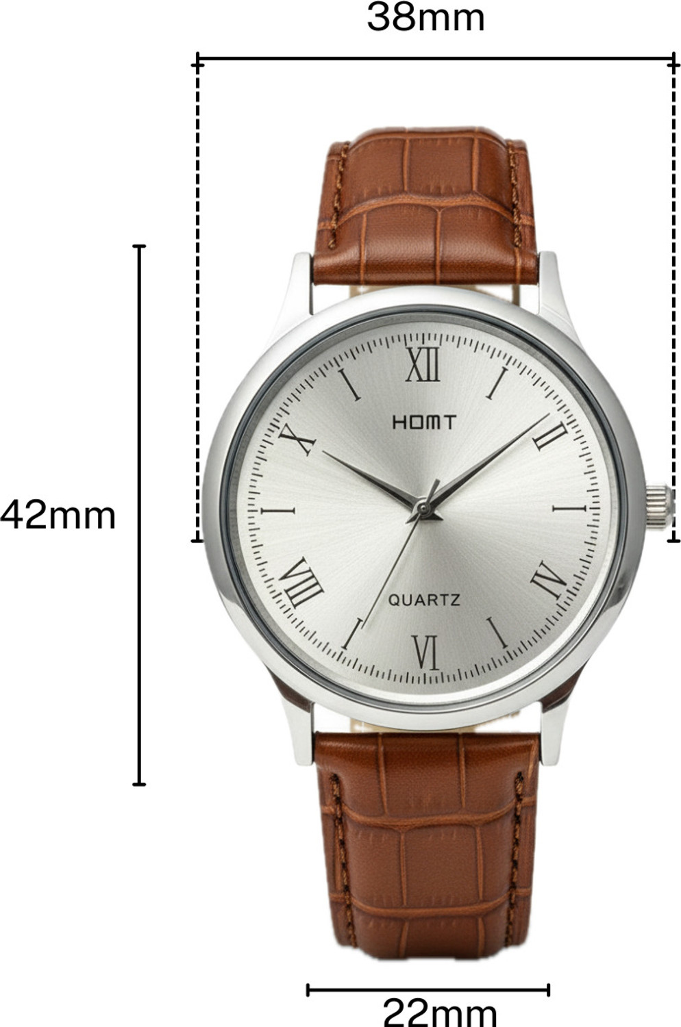 Image of homt Silver Round 38mm Brown Belt Quartz Analog Watch - For Men T0043YL01 - 38mm #JustHere