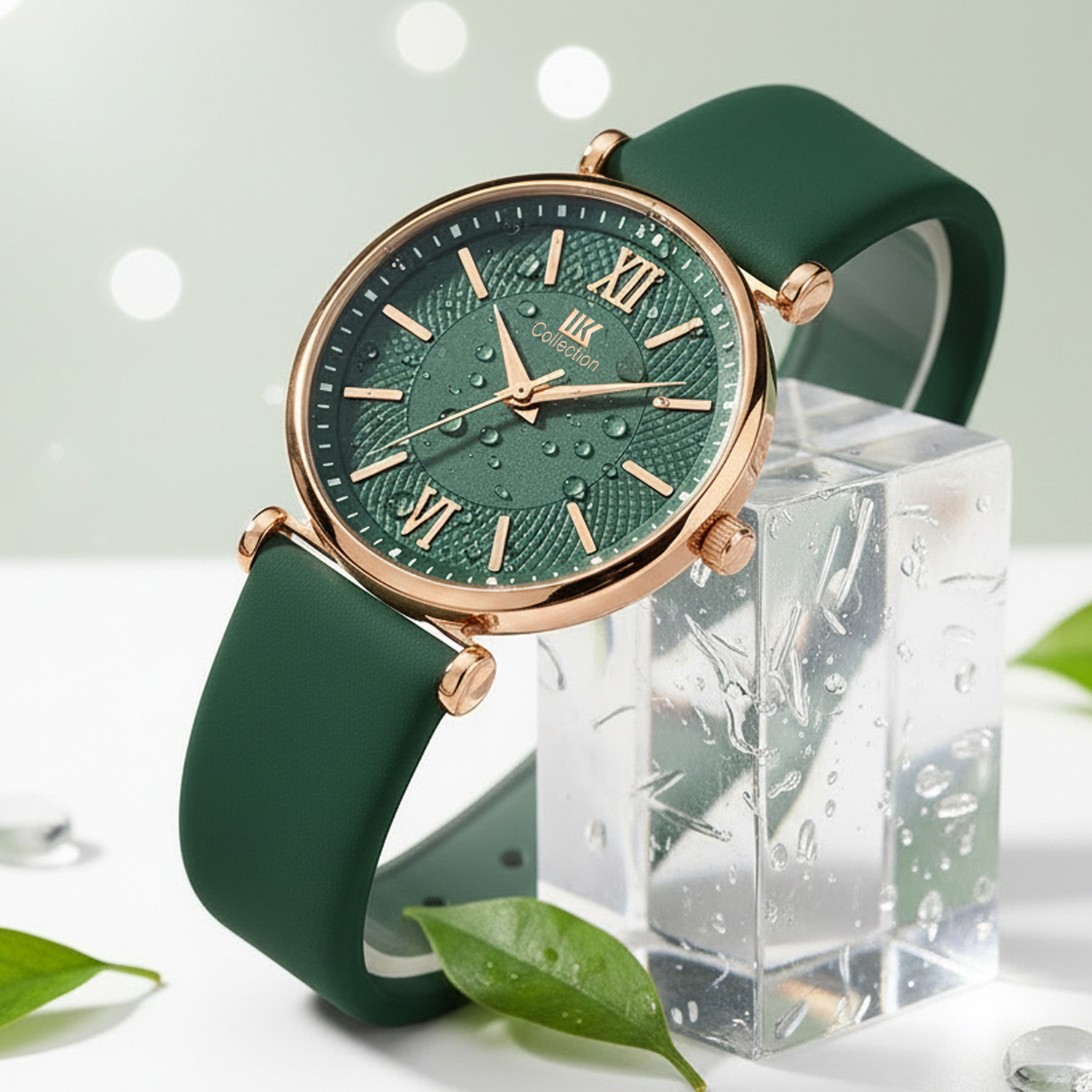 IIK Collection IIK-3246W Round Studded Dial with Genuine Leather Strap Analog Watch - For Women
