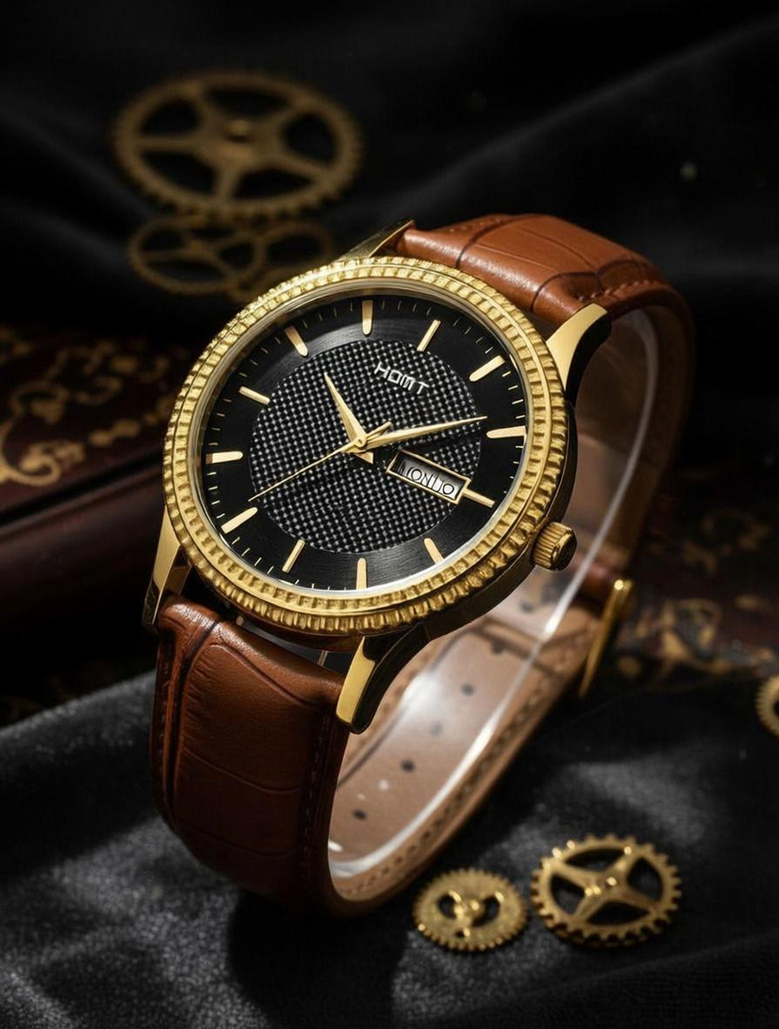 homot Black Dial Gold Case Men's Watch - Image 6