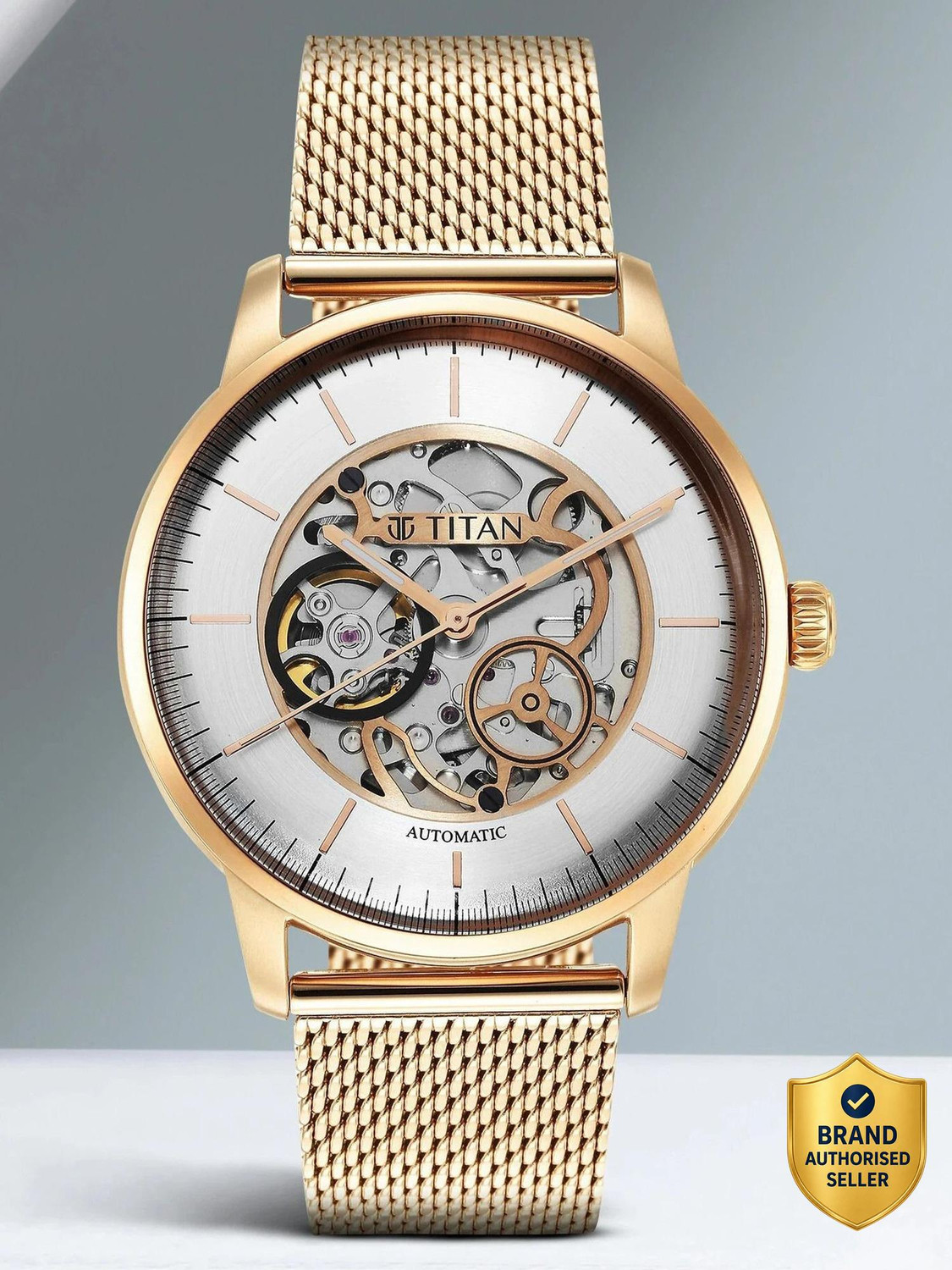 Titan Mechanical Automatic Silver Dial Rose Gold Watch - Image 1