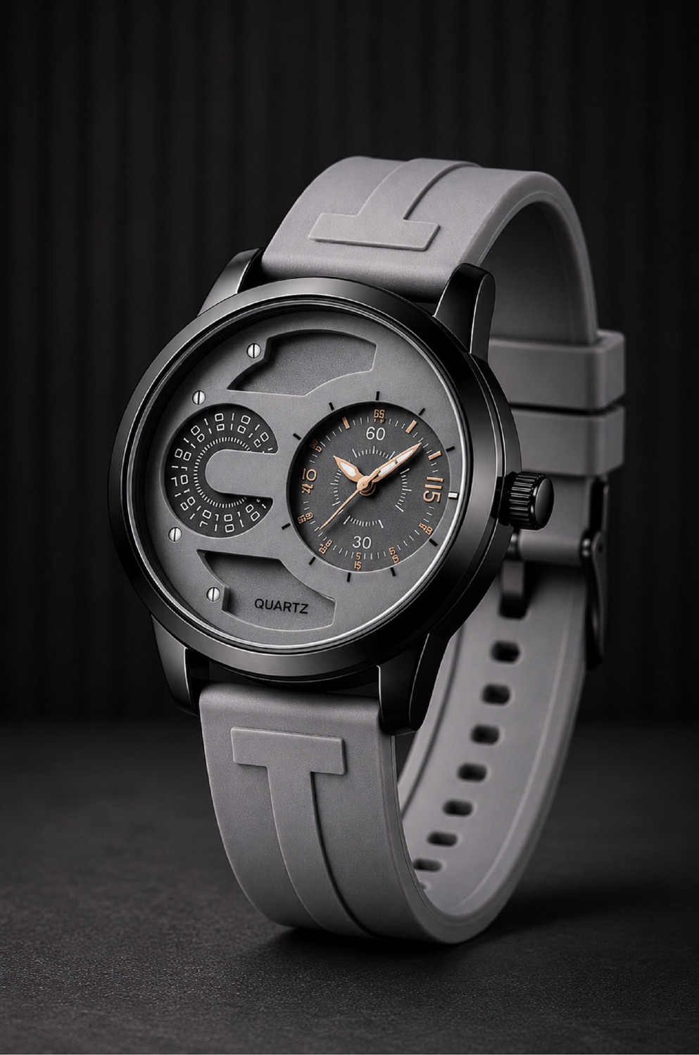 Image of MAAN INTERNATIONAL Noir Motion Stylish Designer Premium Dual Dial With Silicone Strap Analog Watch - For Men NM-GREY-005