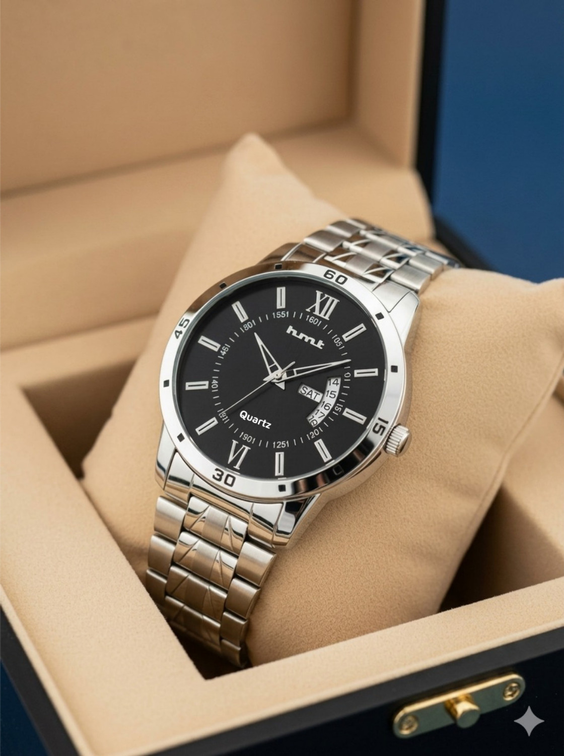 Image of hmt QUARTZ Plain Square Original Silver Plated For Boys Analog Watch - For Men 440 Silver Dial 2 Tone Chain