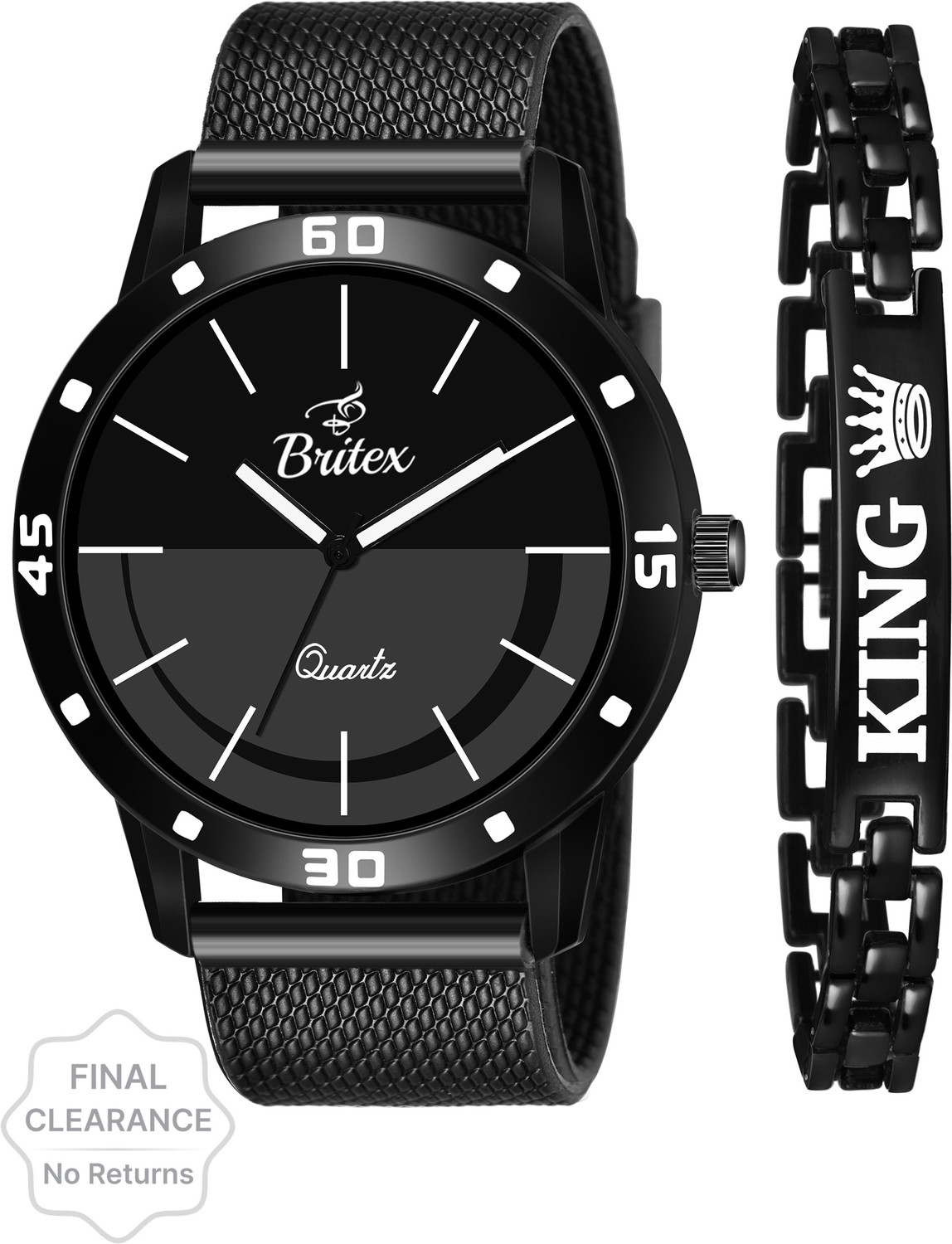 BRITEX Mesh Strap All Black Men Quartz Watch With Free Premium King Bracelet With Water Resistant Feature Rakhi/Raksha Bandhan/ Bhai Dooj Gift Pack…