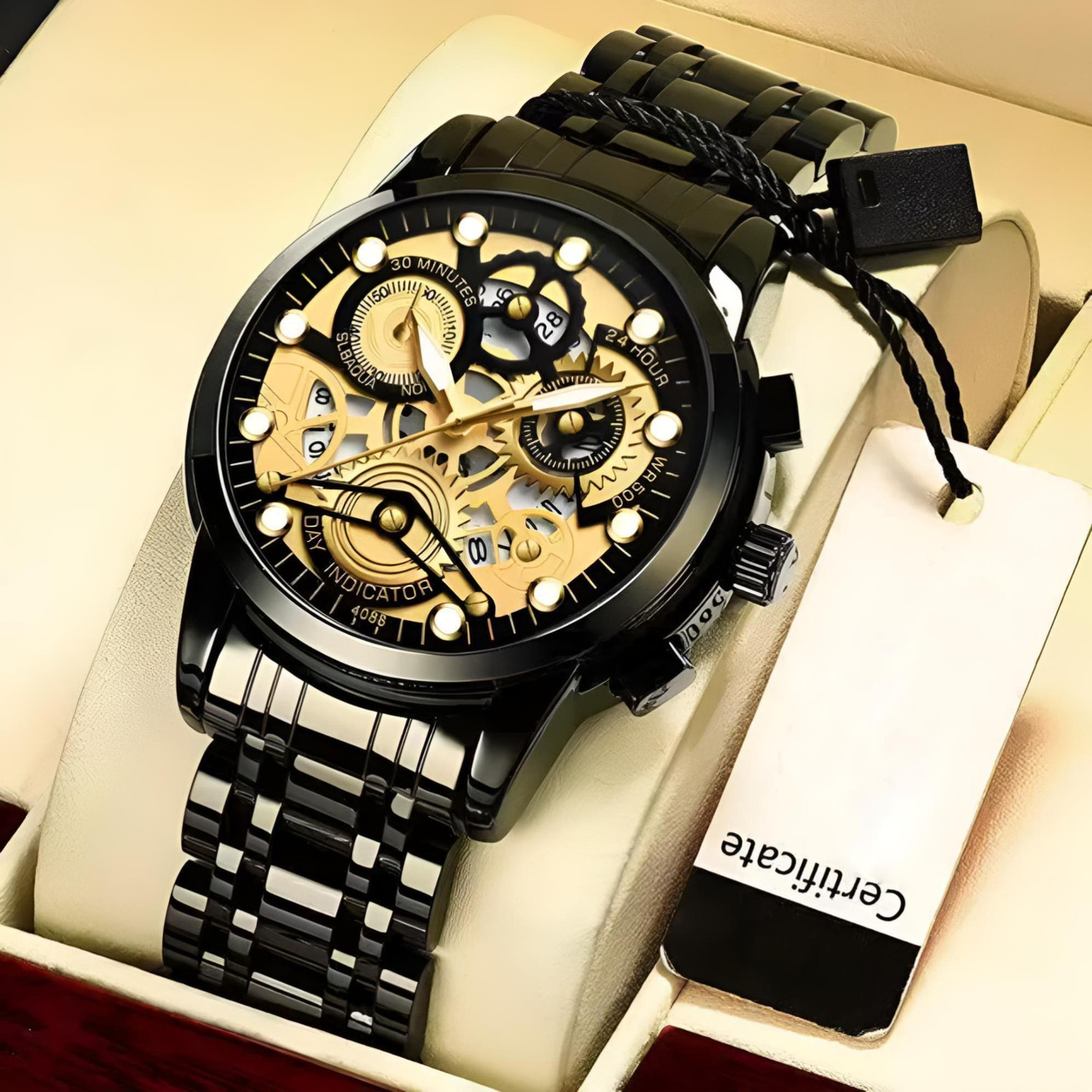 Image of Kitcone Analog Watch - For Men MENS WATCHES WATCHES FOR MENS LATEST STYLISH GOLDEN METAL DIAMOND STUDDED -dmj1