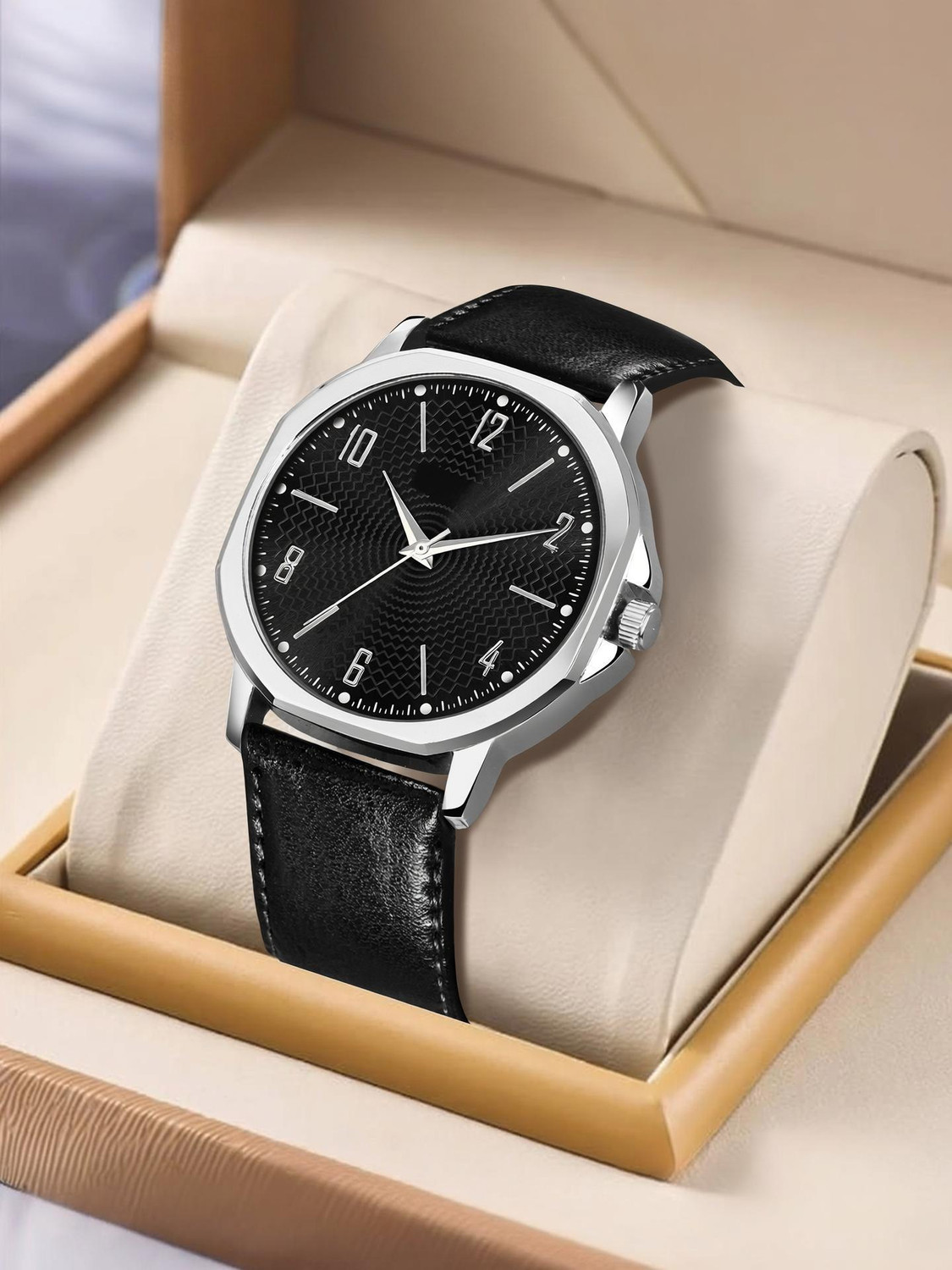 Image of Tarido Exclusive watch black dial black leather strap analog wrist Analog Watch - For Men TD1537NL01