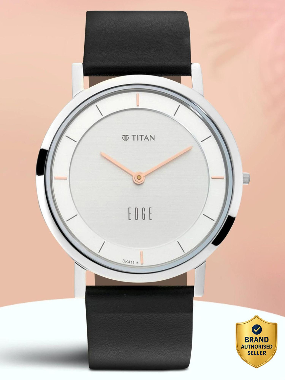 Titan Edge Quartz Silver Dial Blue Leather Strap Watch - Image 1