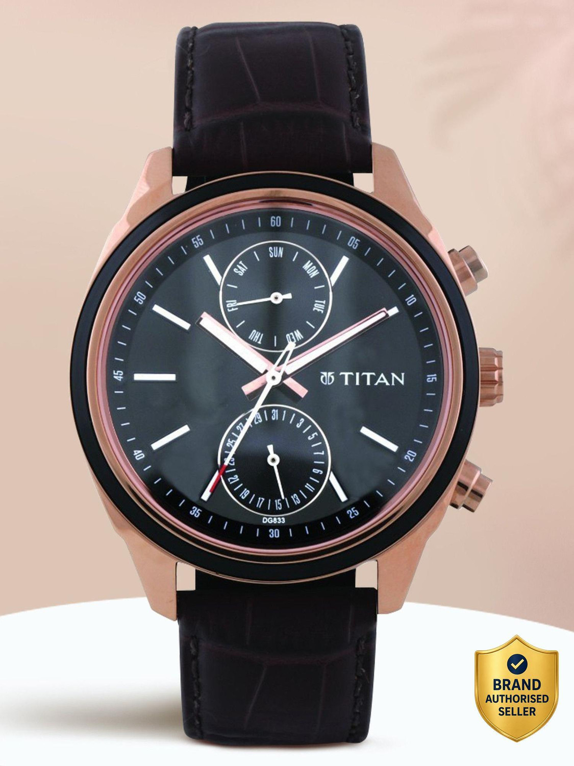 Titan Workwear Black Dial Brown Leather Analog Watch - Men 1781672 - Image 1