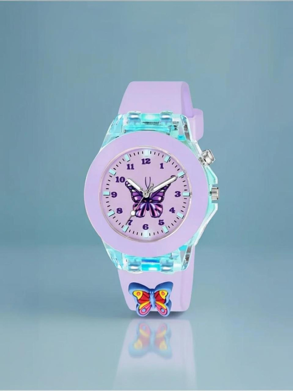 Image of MAAN INTERNATIONAL Kids Butterfly Fantasy Cartoon LED Light Purple Silicone Strap Analog Watch - For Boys & Girls BF-PURPLE