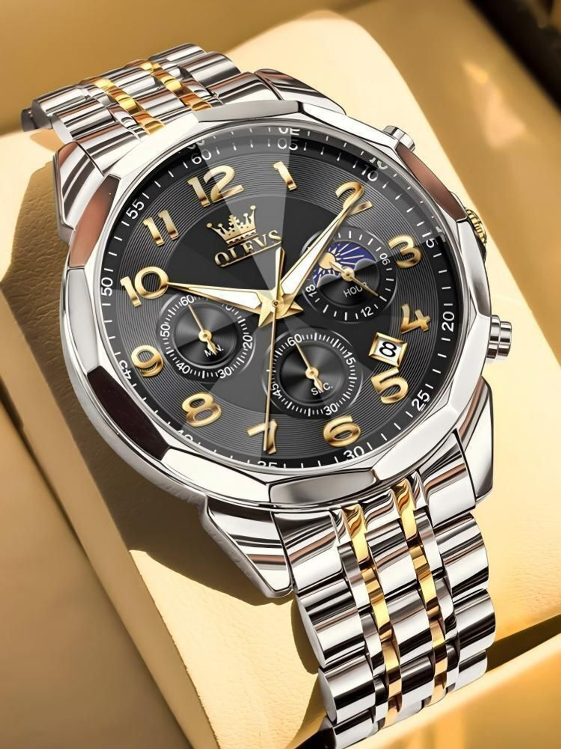 Image of Kitcone Analog mens watches watches for men 112J Analog Watch - For Men MENS WATCHES WATCHES FOR MENS LATEST STYLISH GOLDEN METAL DIAMOND STUDDED 112J