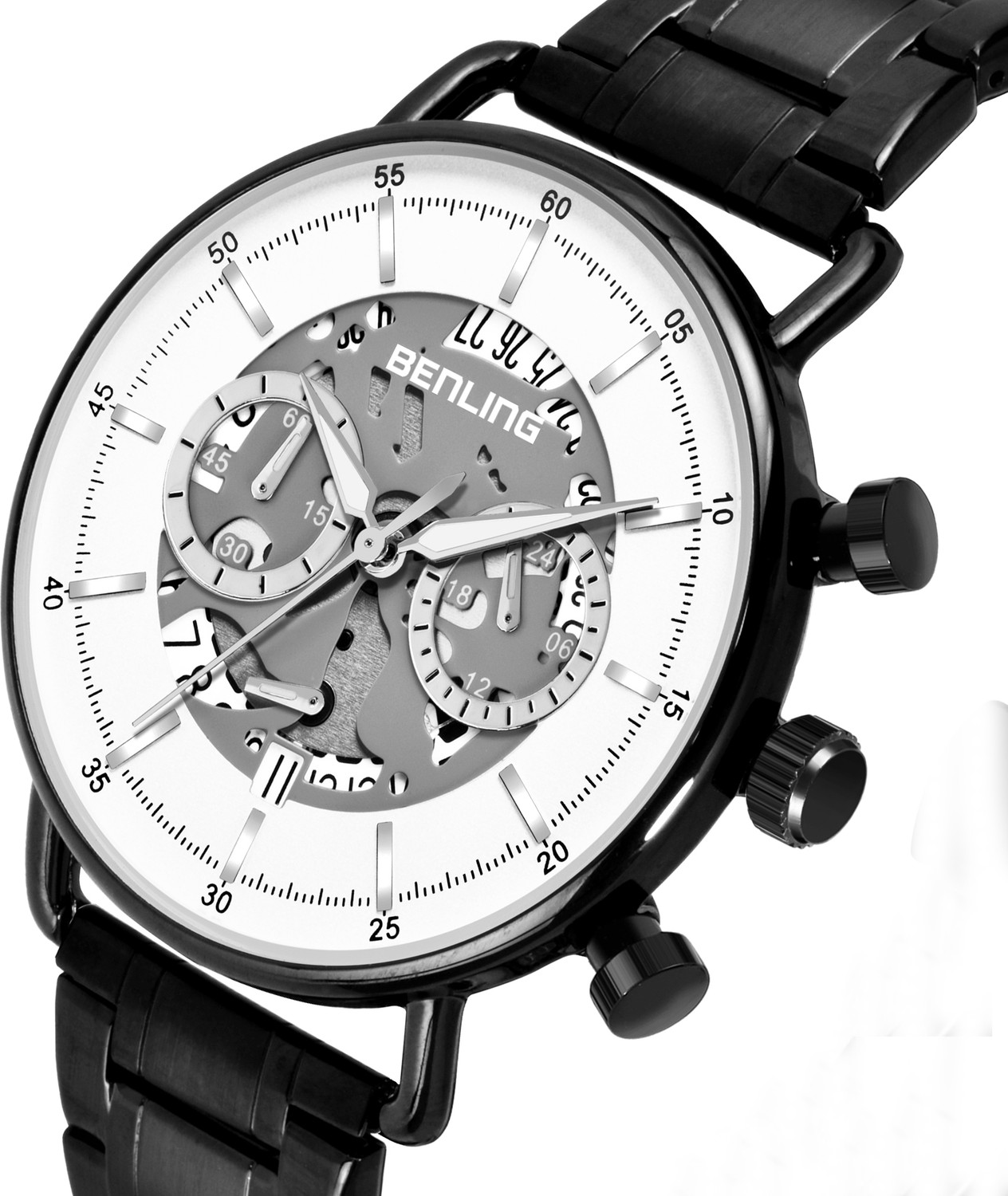 Image of Benling Ion Plating Stainless Steel Chain Formal | Casual | Party Watch for Boys & Men Analog Watch - For Men BL-1033-GRY-WYT-BLK Chronograph Date Display Watch 38.7MM Dial