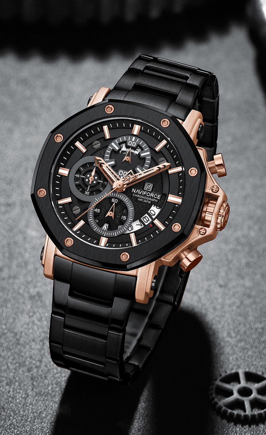Image of NAVIFORCE Dominant Black with white Chronograph dial with Silicone strap Analog Watch - For Men 7123 Bold Sporty