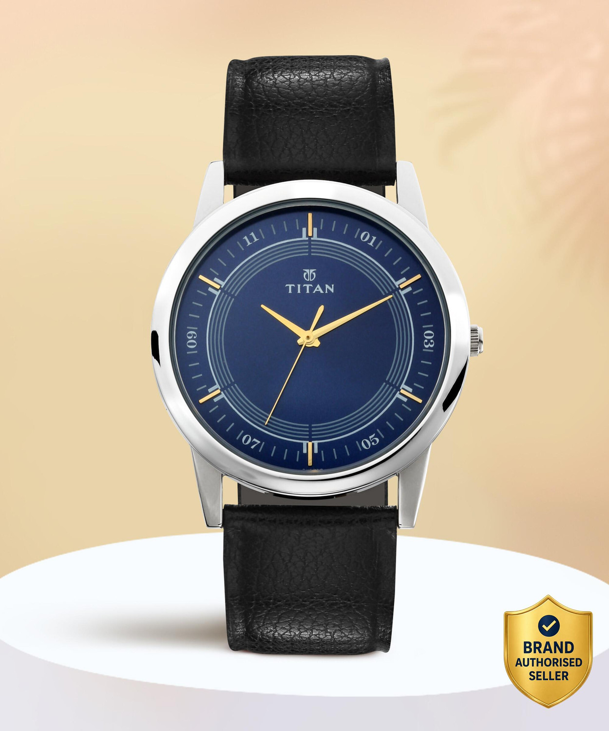 Titan Quartz Blue Dial Black Leather Men's Watch NP1773SL01 - Image 1