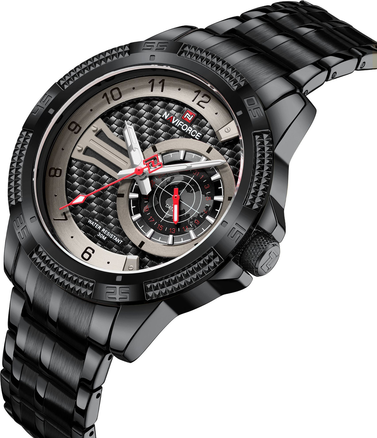 Image of NAVIFORCE Full Black Dial and Stainless Steel Strap Analog Watch - For Men NF9206 Stylish Date Display