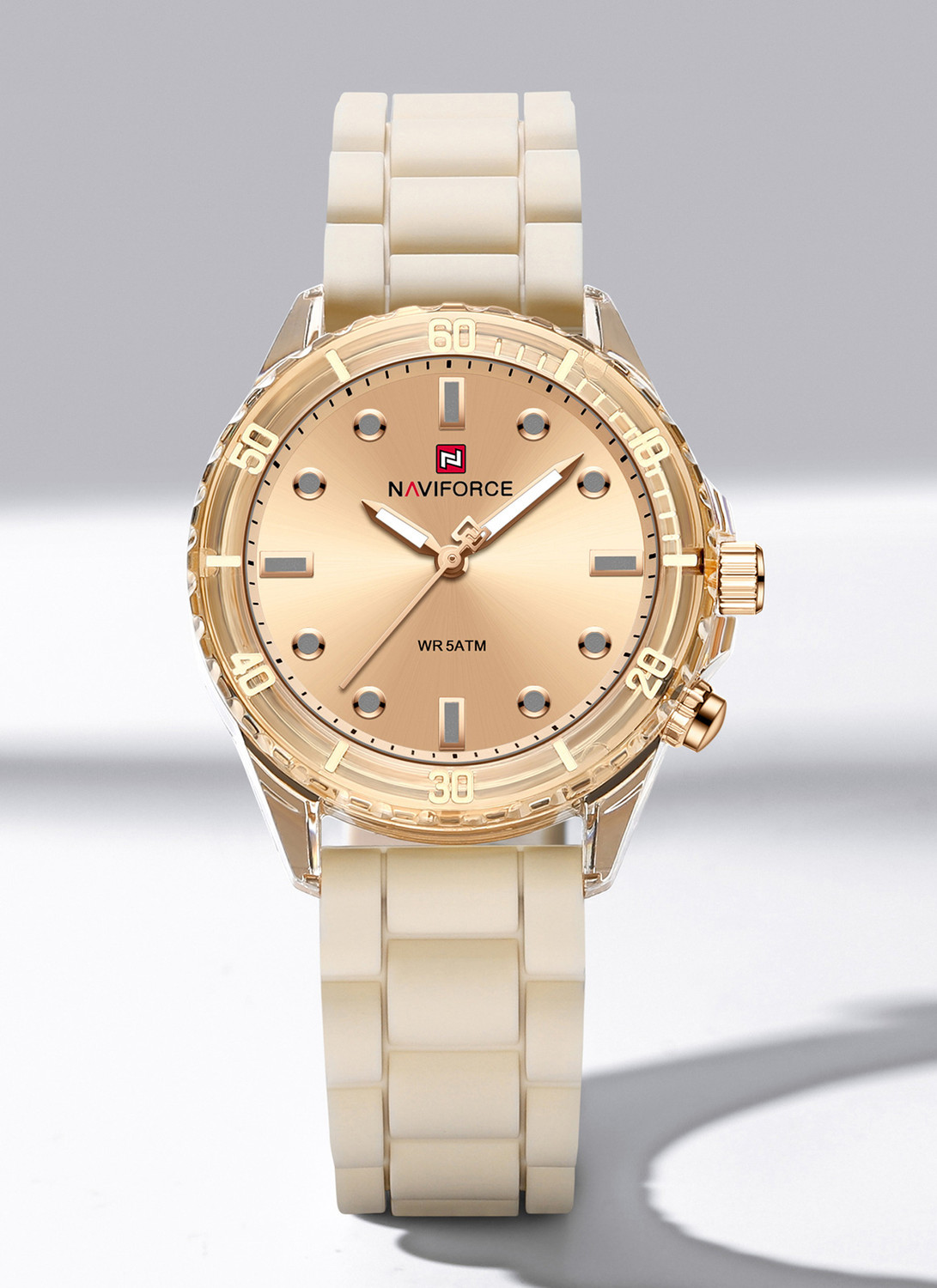 Image of NAVIFORCE Grey Dial with Rosegold Accents and Grey Silicone Strap Analog Watch - For Women NF7125 Perfect fusion of Fashion styling